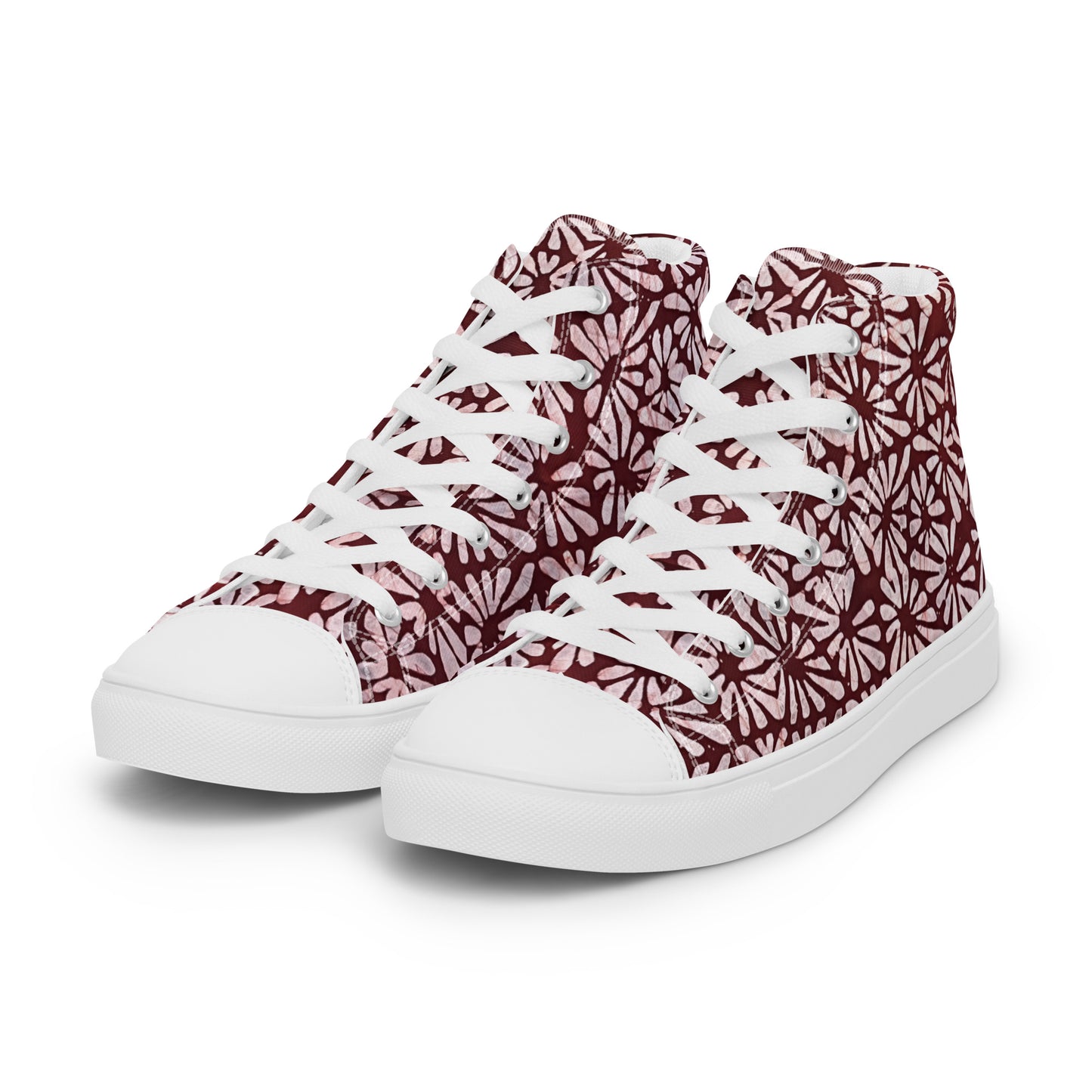 Red Abstract Adire Women’s high top canvas shoes