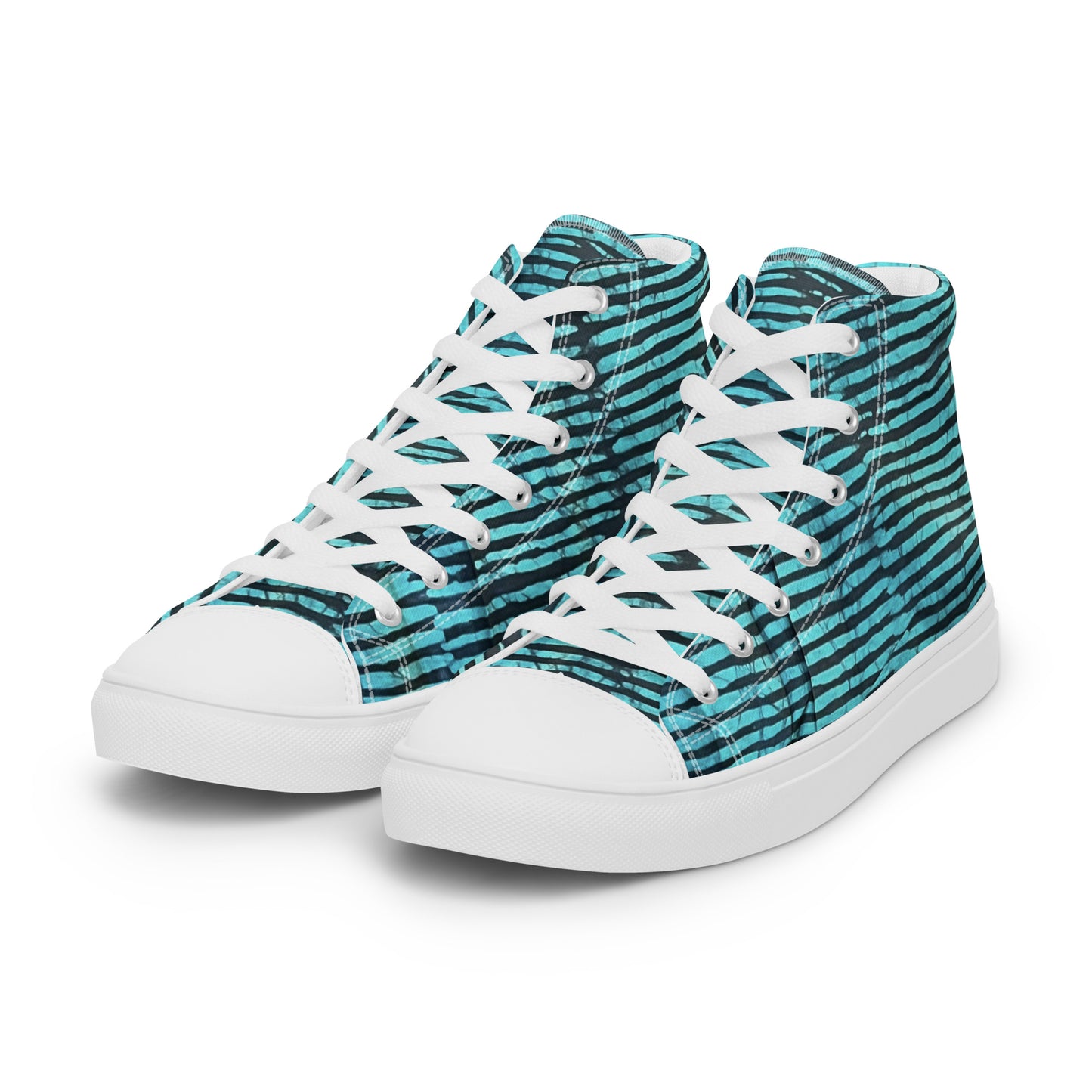 Aqua Black Stripes Adire Women’s high top canvas shoes