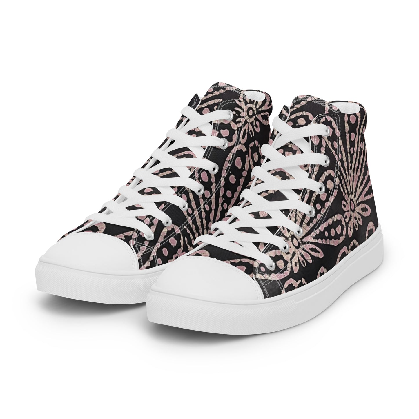 Brown Floral Adire Women’s high top canvas shoes