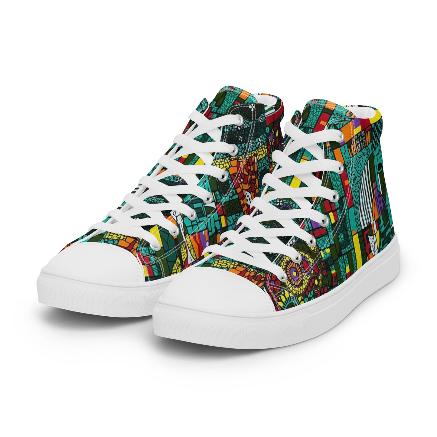 Colourful Green Plants Floral Vase Wine Glass Print Ankara Women’s high top canvas shoes