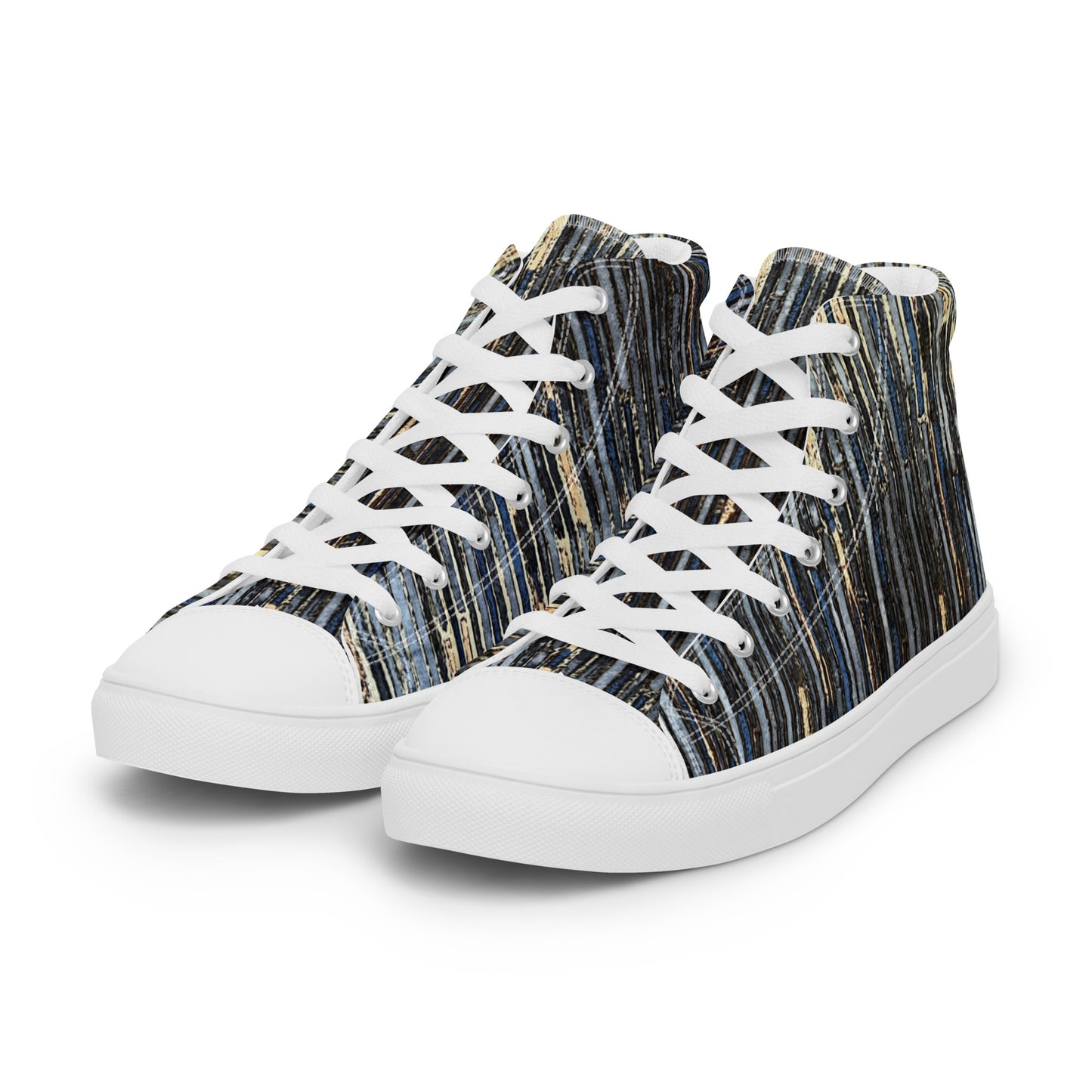 Blue Peach Stripes Women’s high top canvas shoes