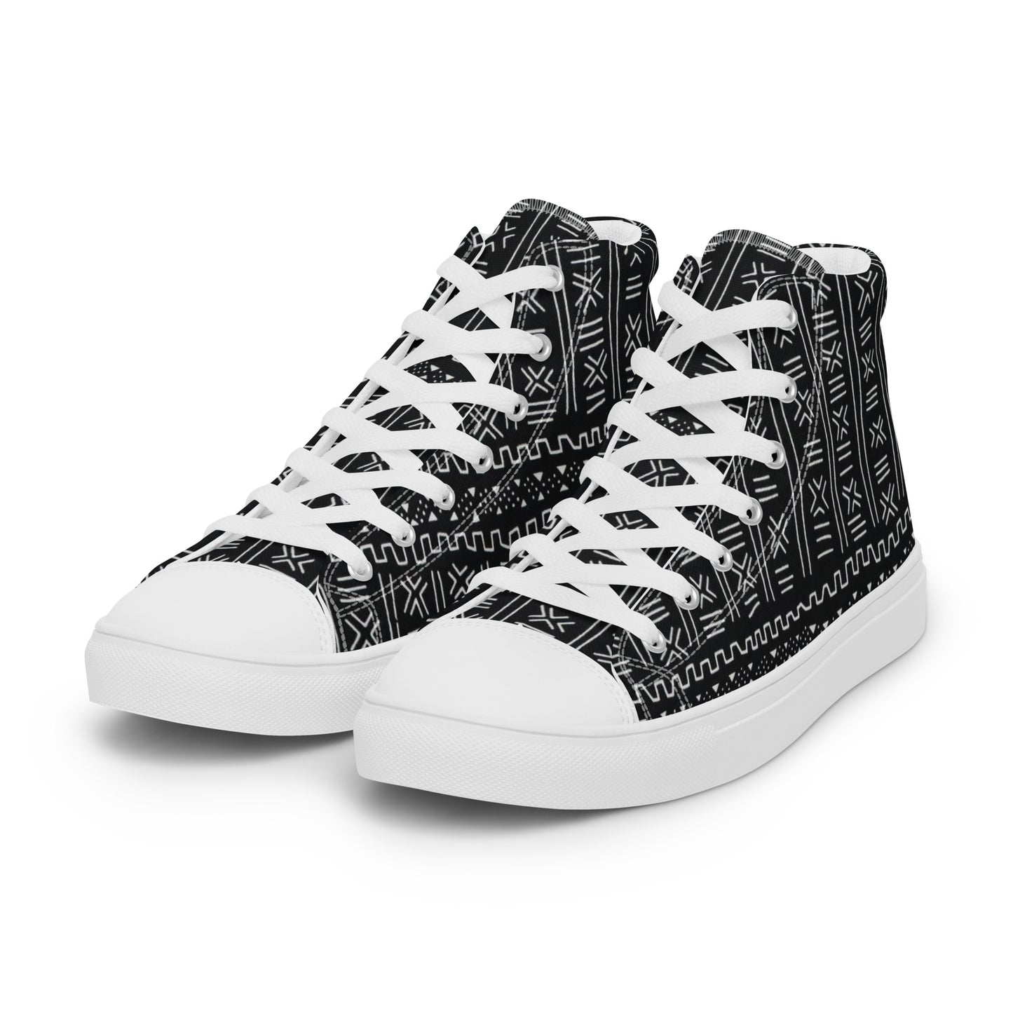 Black White Bogolan Women’s high top canvas shoes