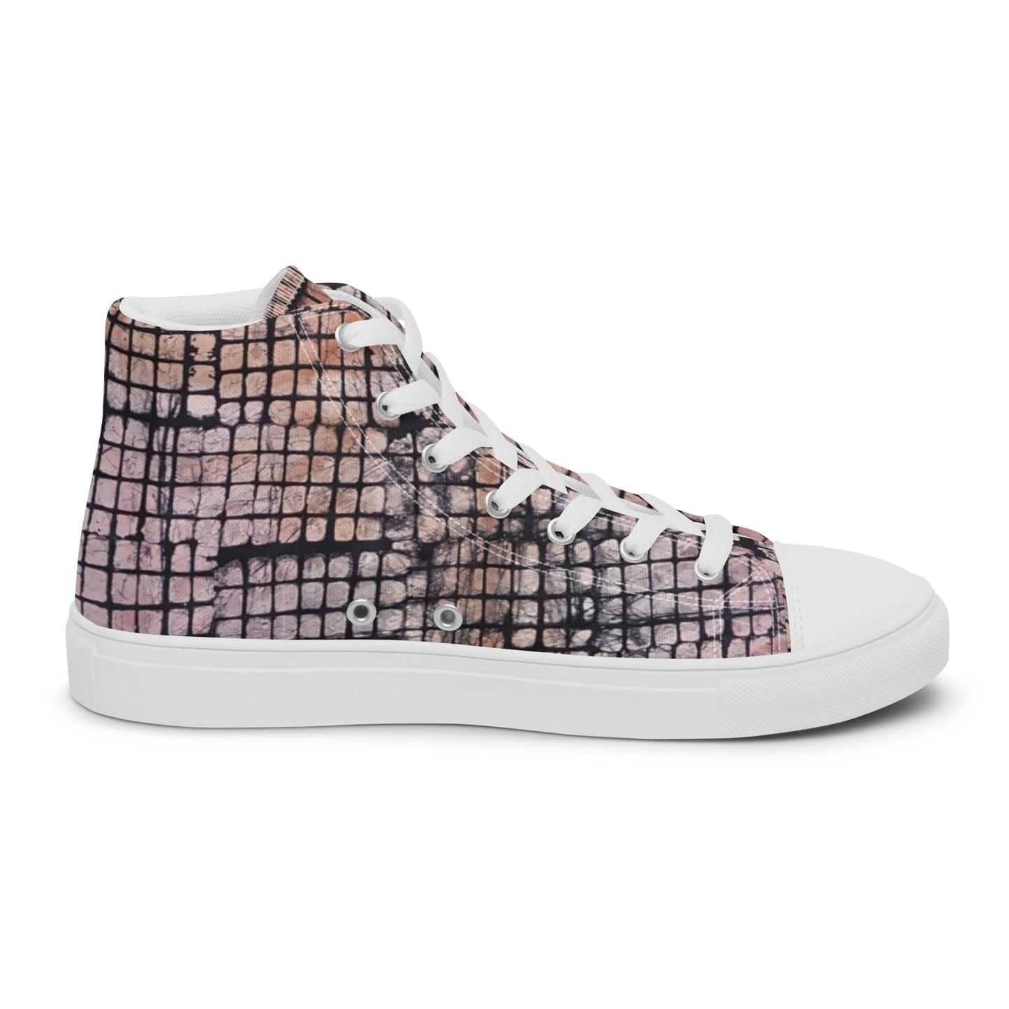 Pink Checked Adire Women’s High Top Canvas Shoes