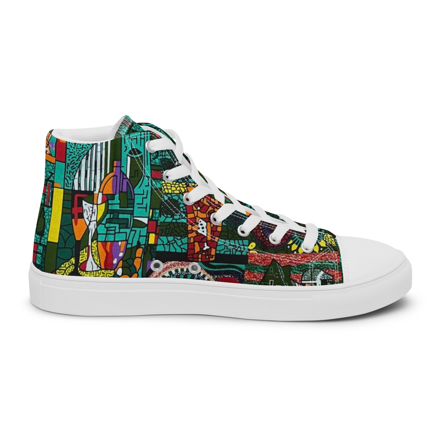 Colourful Green Plants Floral Vase Wine Glass Print Ankara Women’s high top canvas shoes