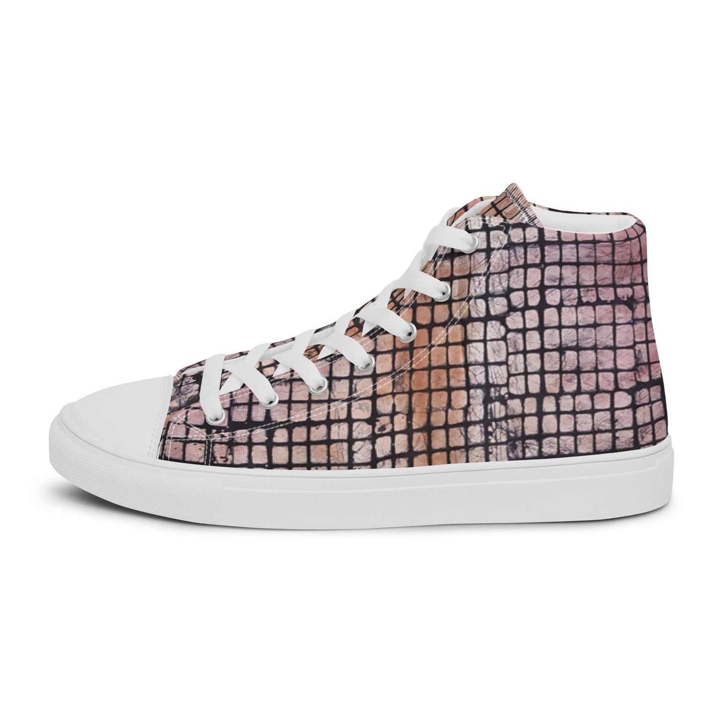 Pink Checked Adire Women’s High Top Canvas Shoes