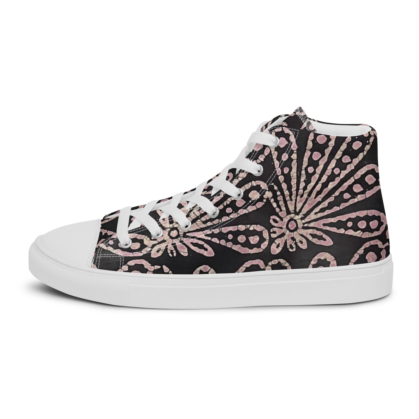 Brown Floral Adire Women’s high top canvas shoes