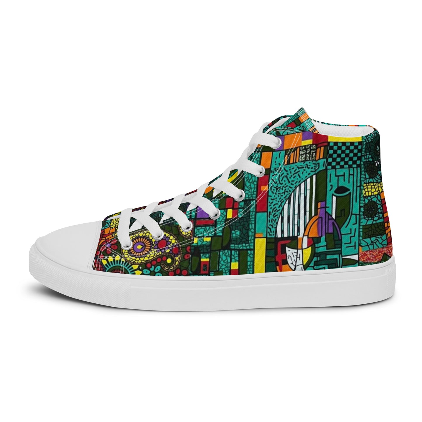 Colourful Green Plants Floral Vase Wine Glass Print Ankara Women’s high top canvas shoes