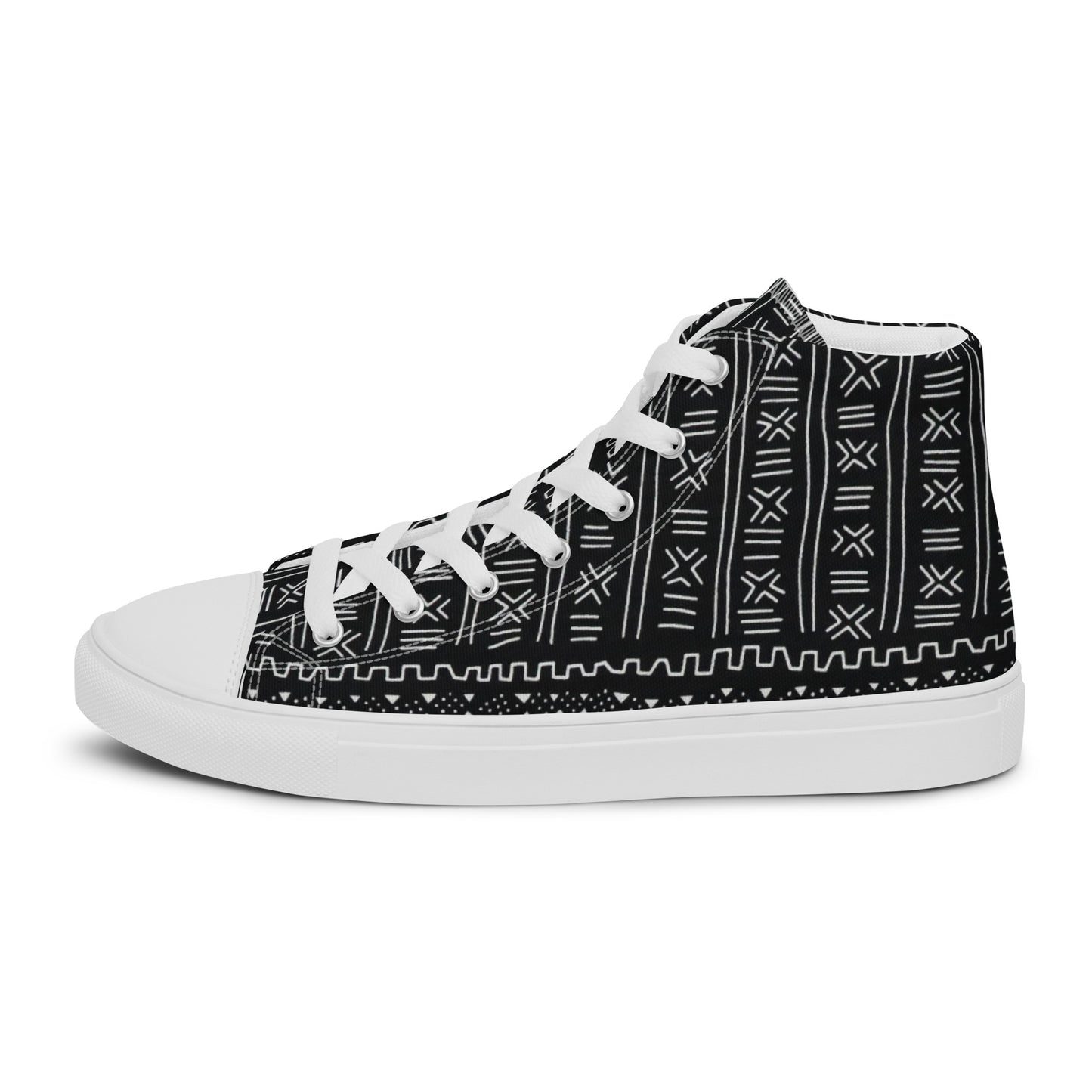 Black White Bogolan Women’s high top canvas shoes