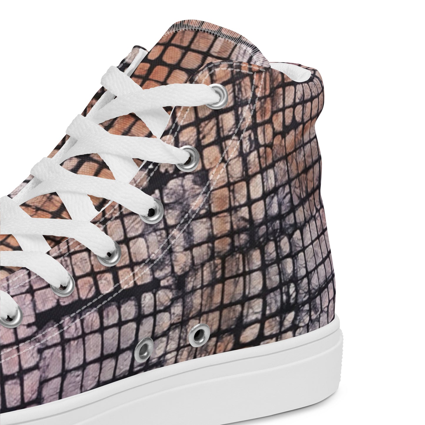 Pink Checked Adire Women’s High Top Canvas Shoes