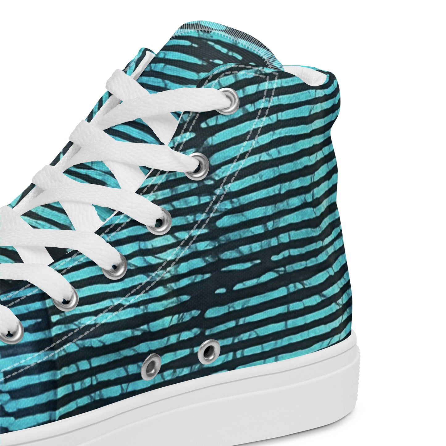 Aqua Black Stripes Adire Women’s high top canvas shoes