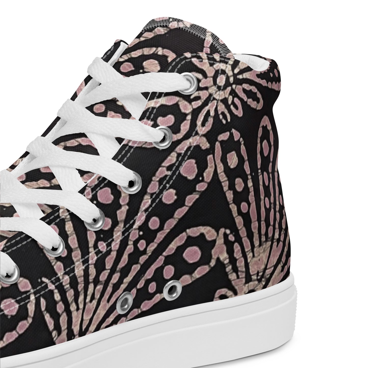 Brown Floral Adire Women’s high top canvas shoes