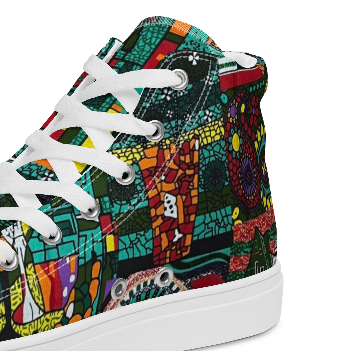 Colourful Green Plants Floral Vase Wine Glass Print Ankara Women’s high top canvas shoes