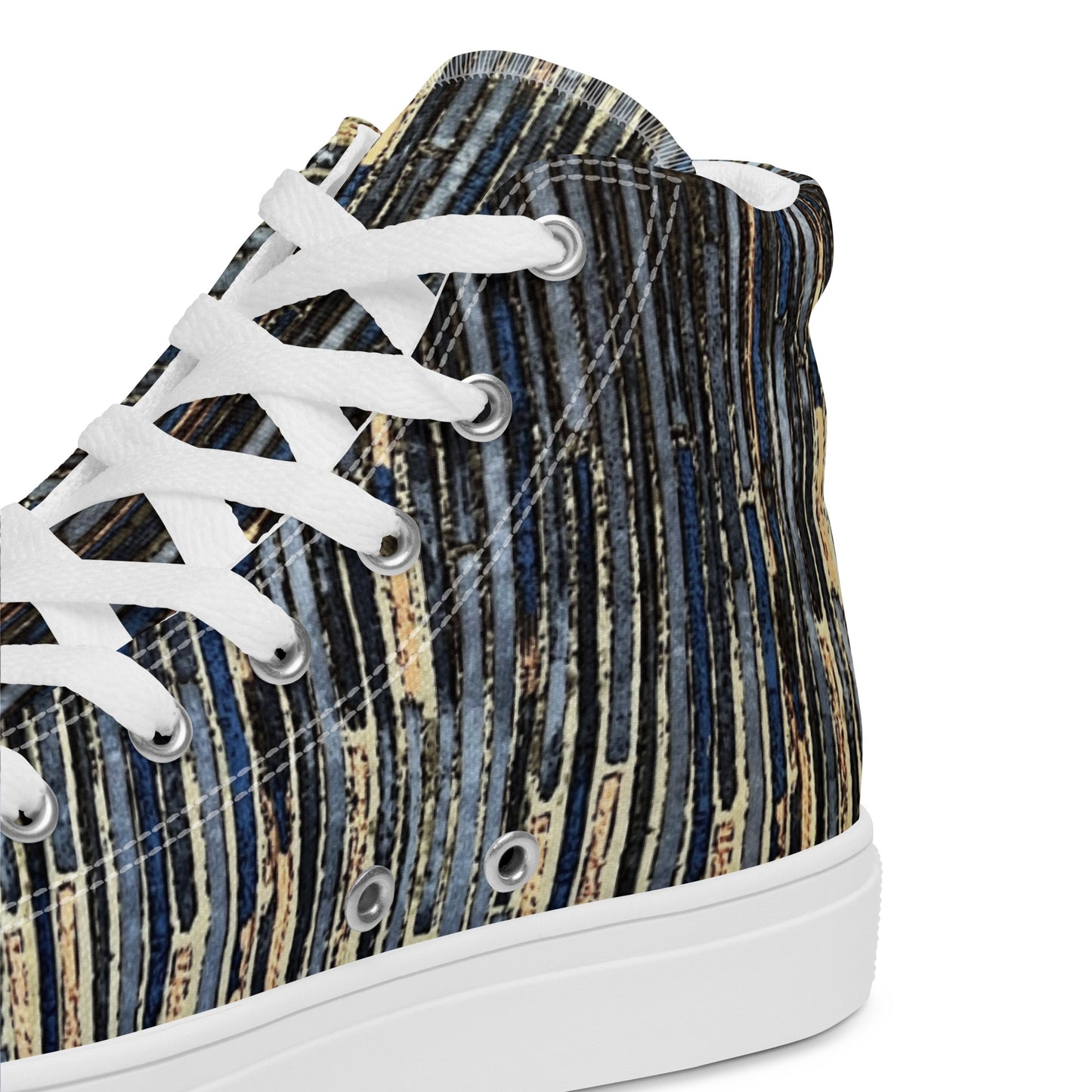 Blue Peach Stripes Women’s high top canvas shoes