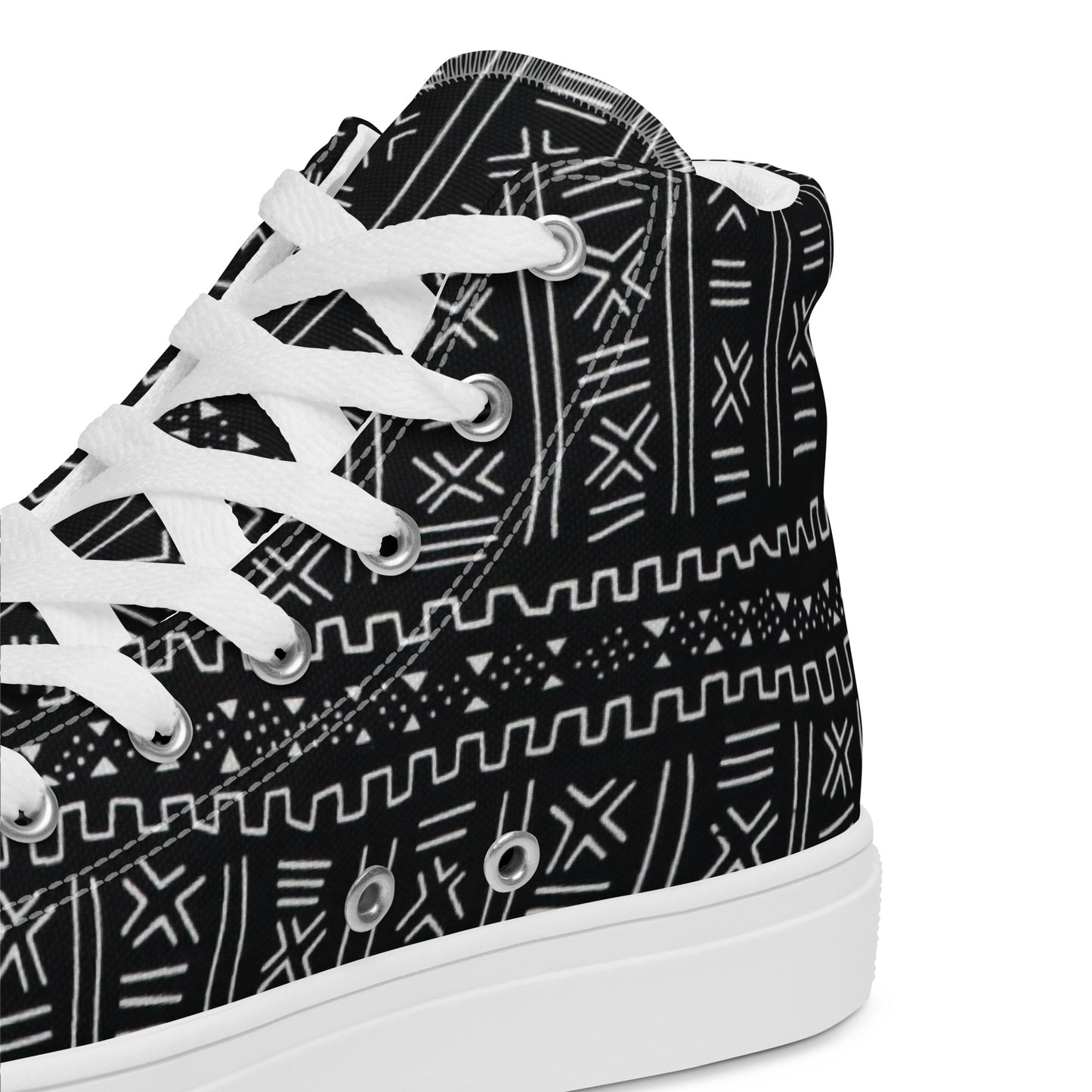 Black White Bogolan Women’s high top canvas shoes