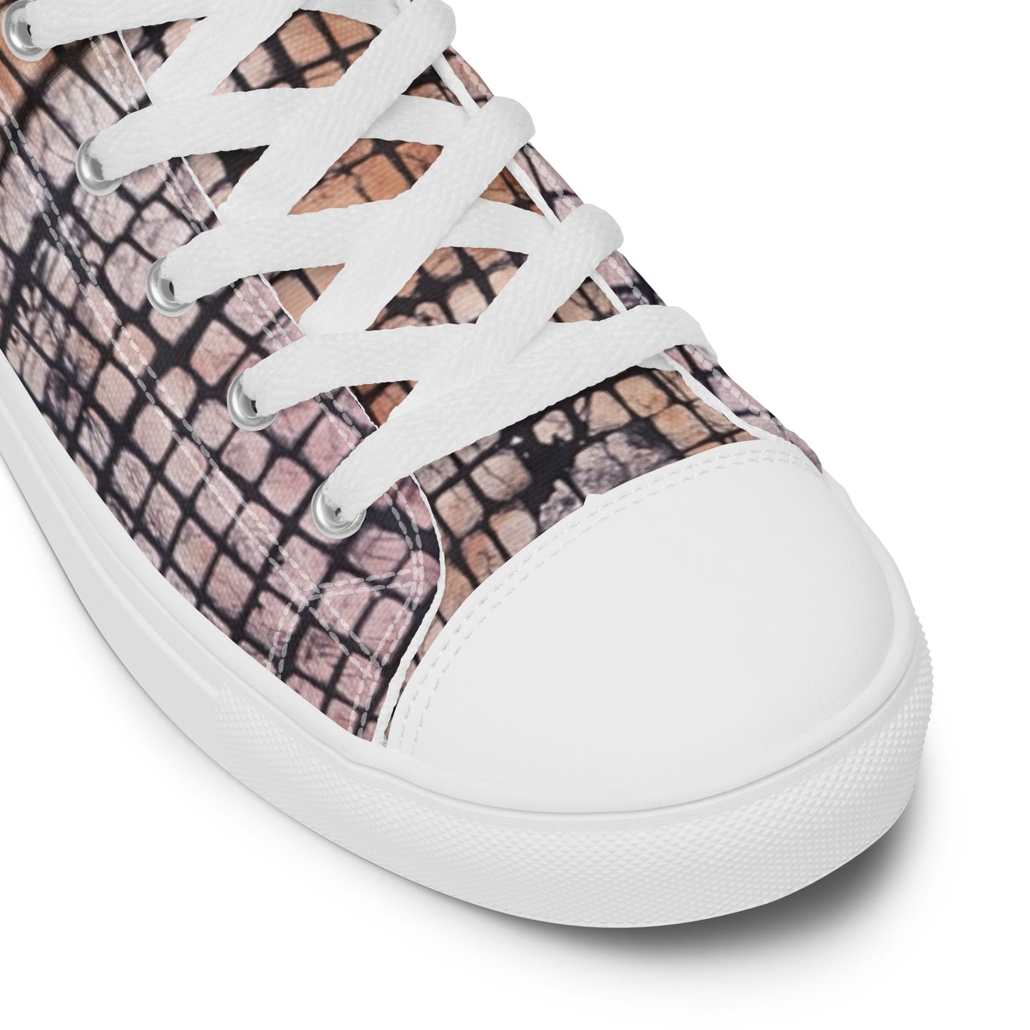 Pink Checked Adire Women’s High Top Canvas Shoes