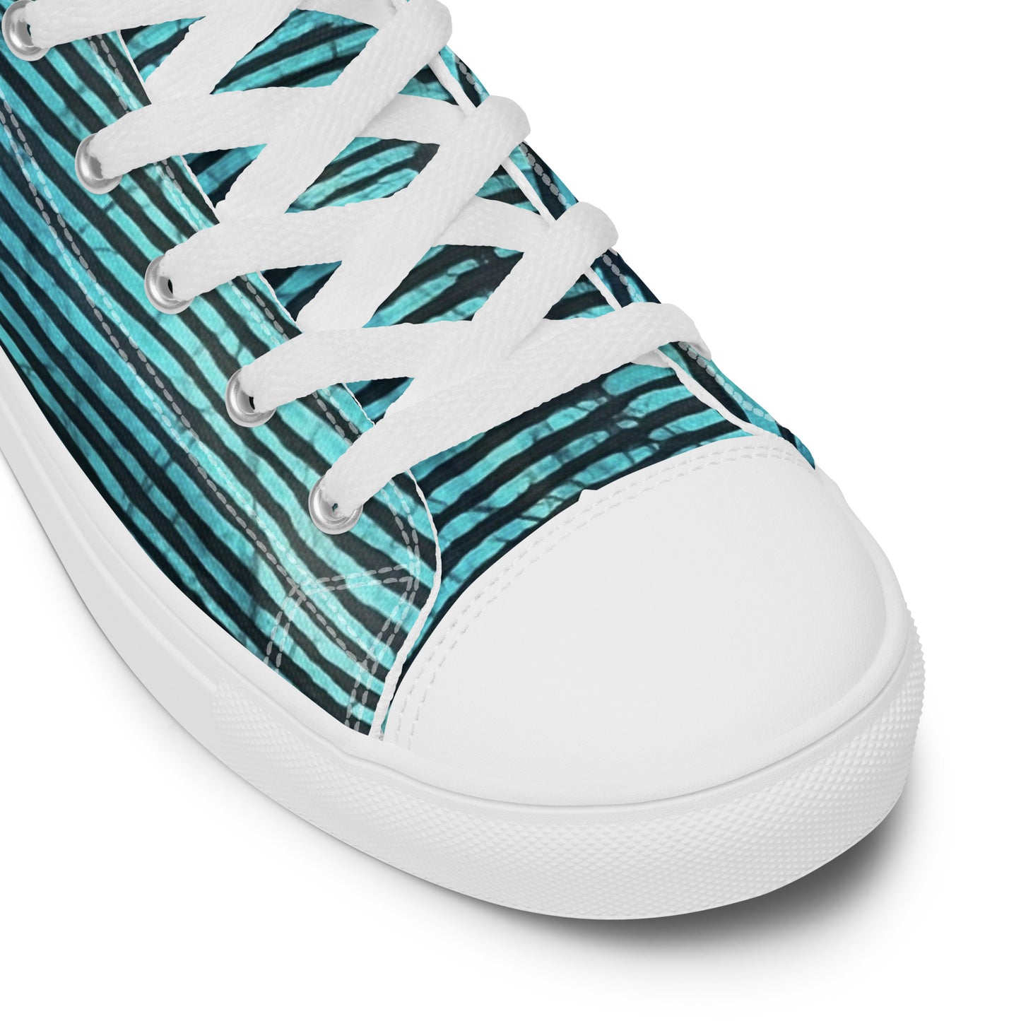 Aqua Black Stripes Adire Women’s high top canvas shoes