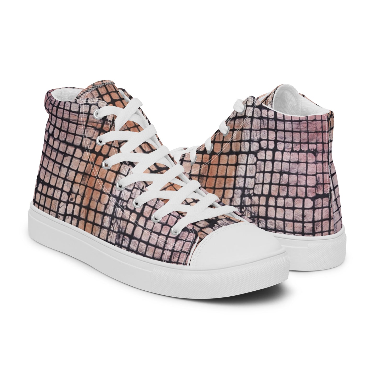 Pink Checked Adire Women’s High Top Canvas Shoes