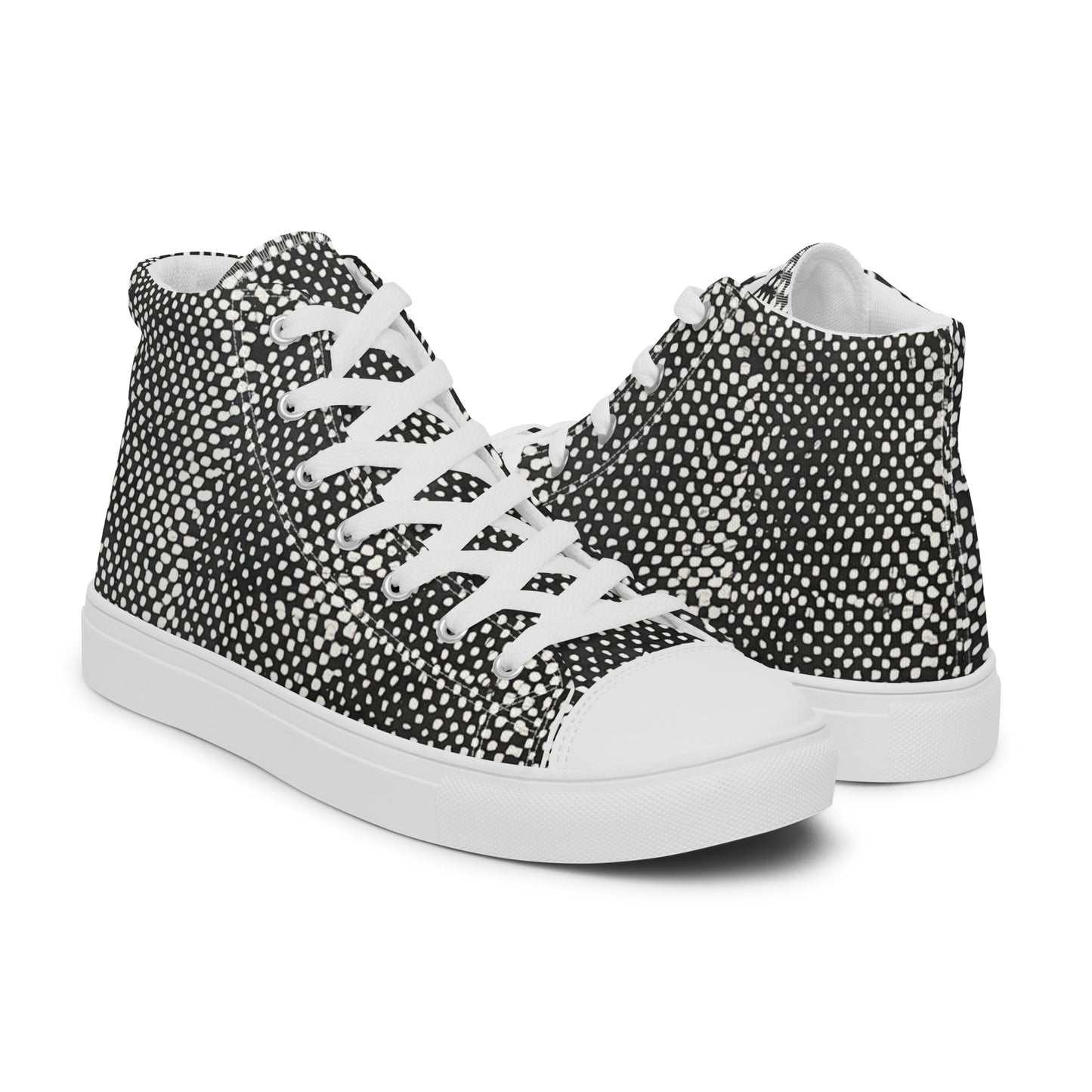 Black White Polka Dots Adire Women’s high top canvas shoes