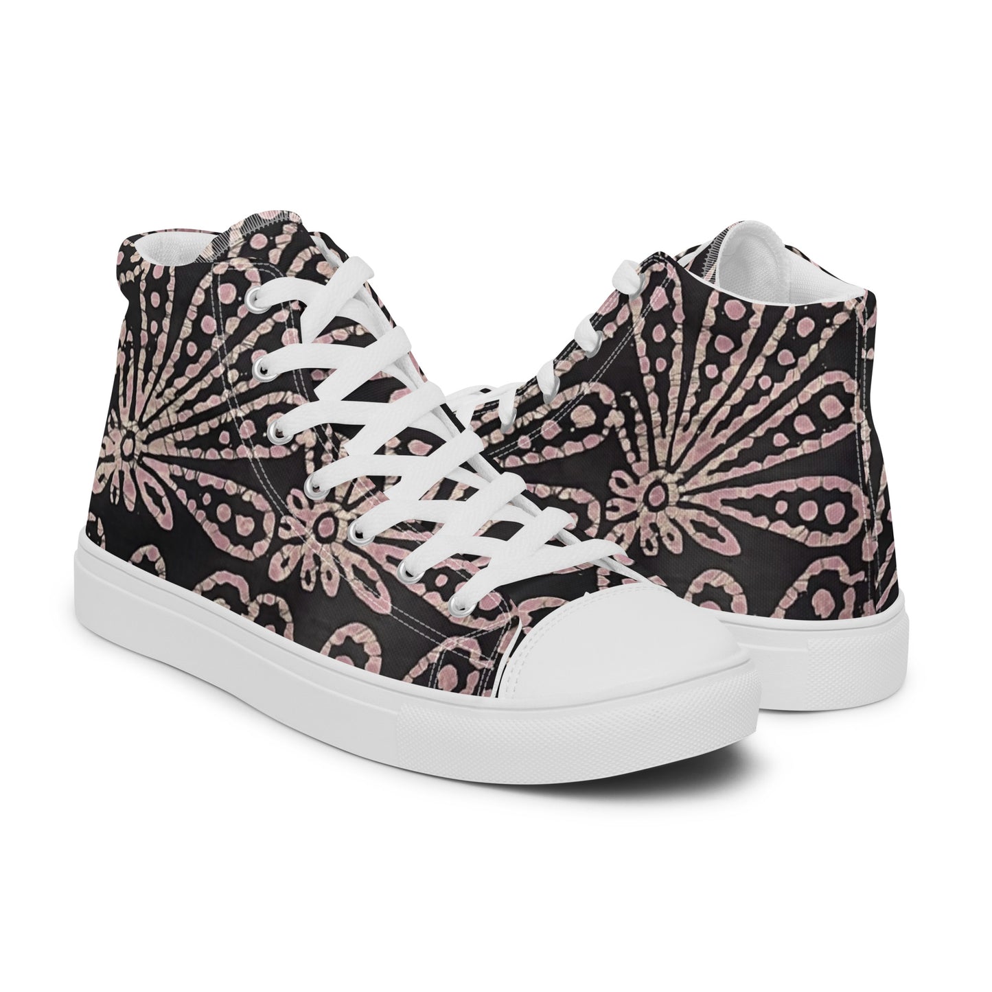 Brown Floral Adire Women’s high top canvas shoes