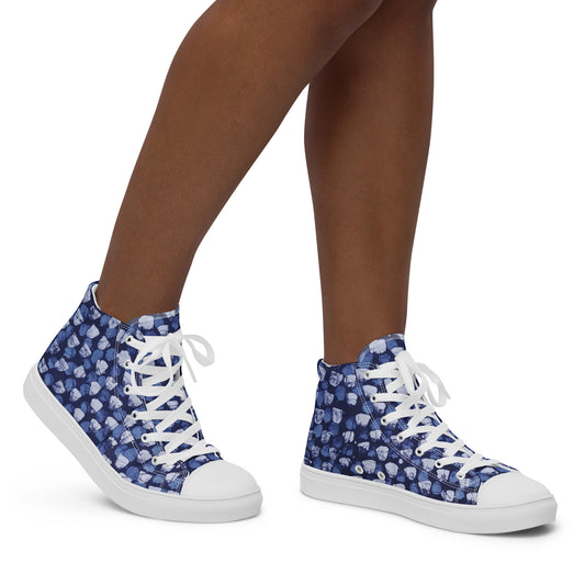 Blue Dotted Women’s high top canvas shoes