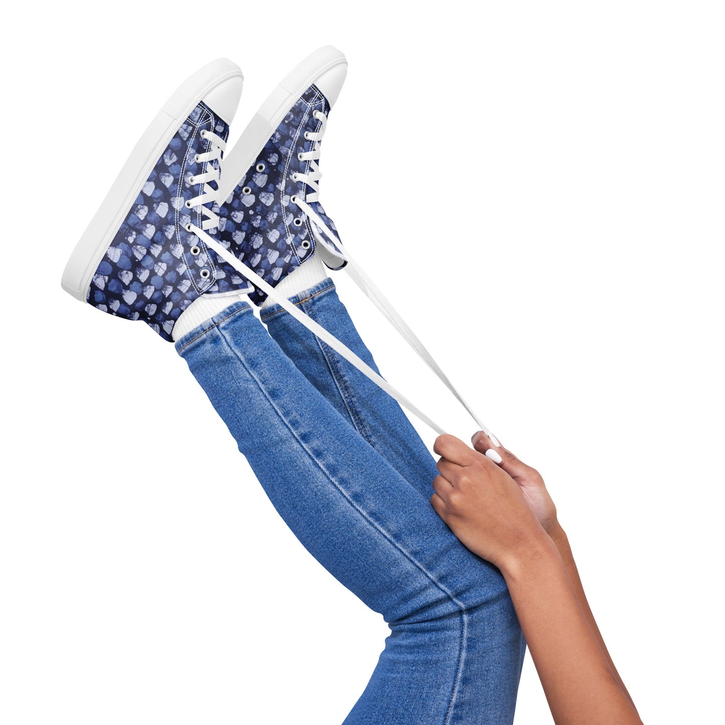 Blue Dotted Women’s high top canvas shoes