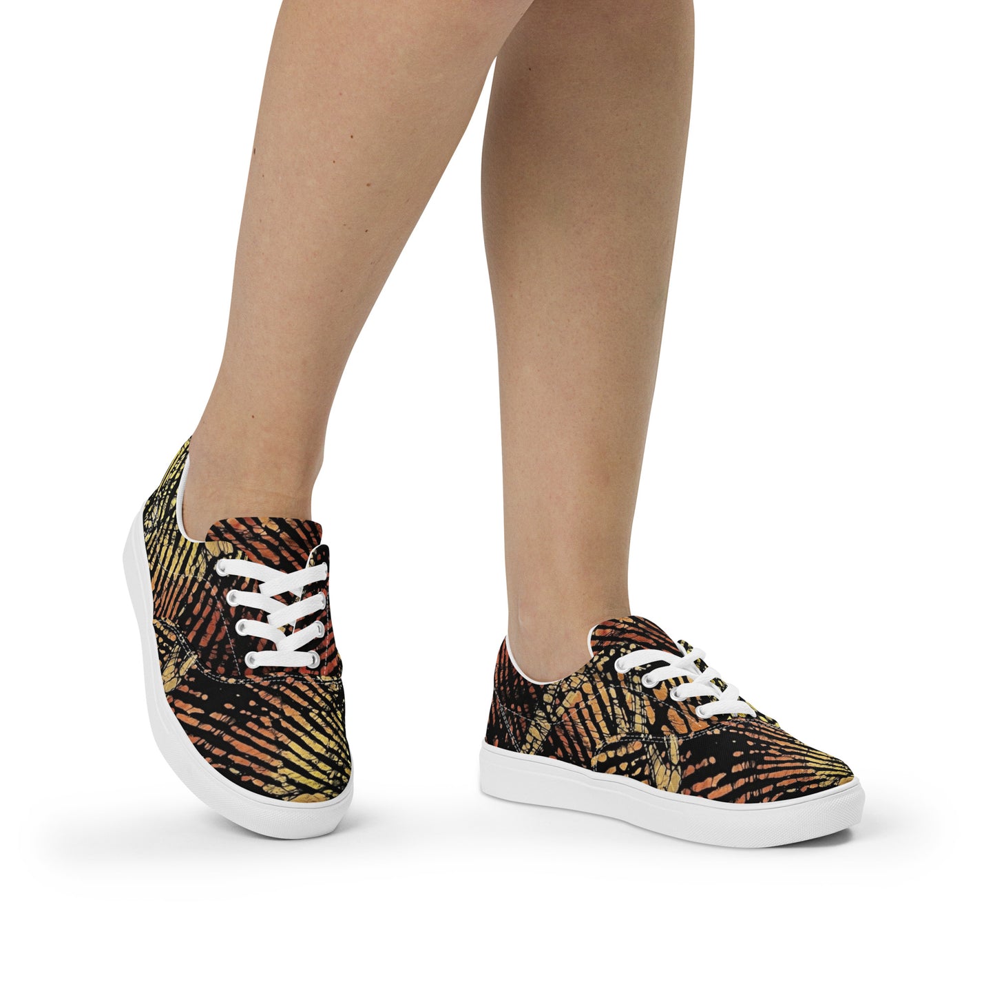 Yellow Orange Aztec Ankara Women’s lace-up canvas shoes