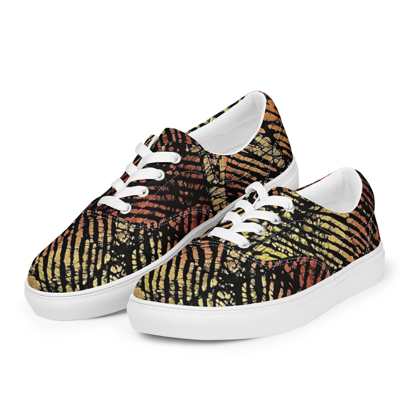 Yellow Orange Aztec Ankara Women’s lace-up canvas shoes