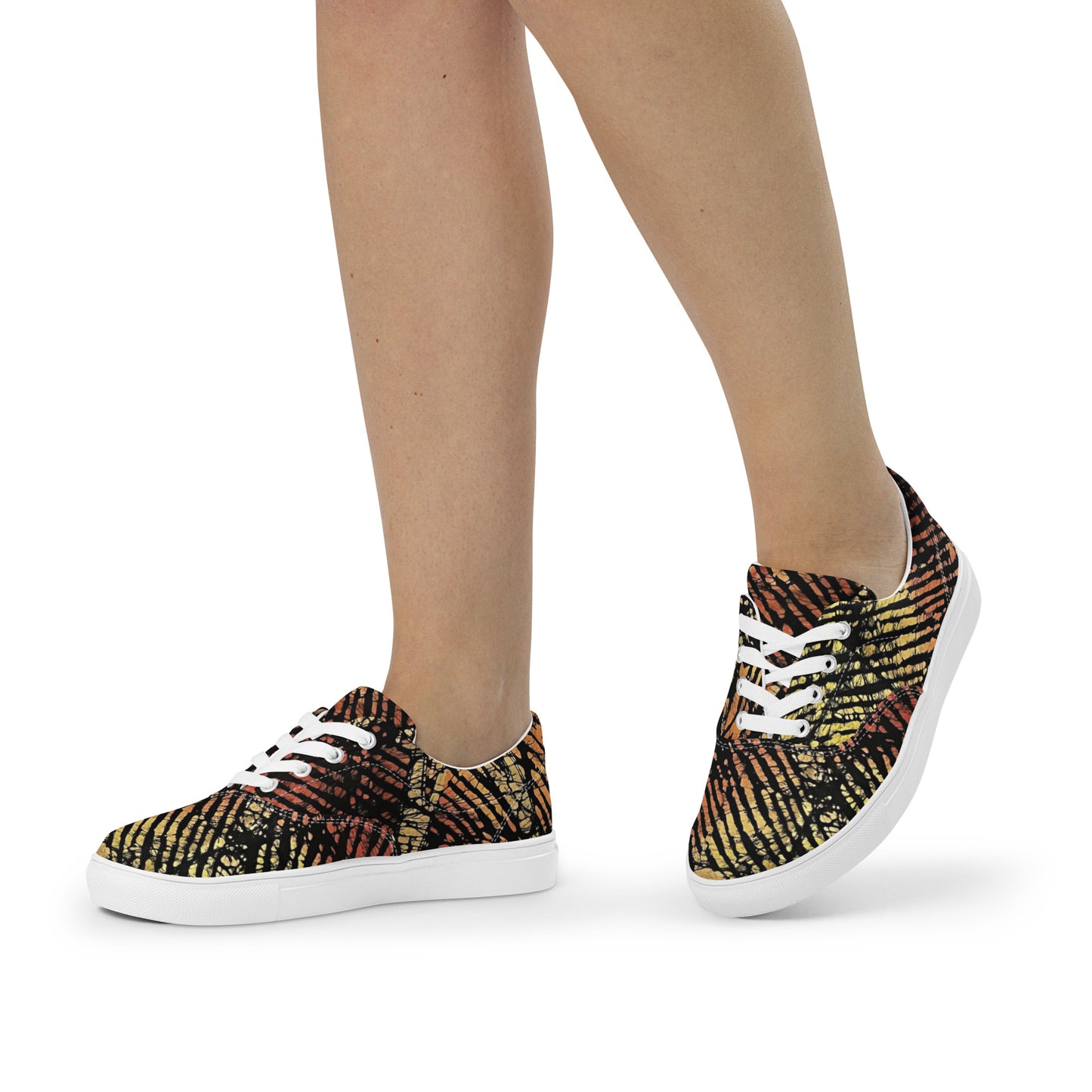 Yellow Orange Aztec Ankara Women’s lace-up canvas shoes