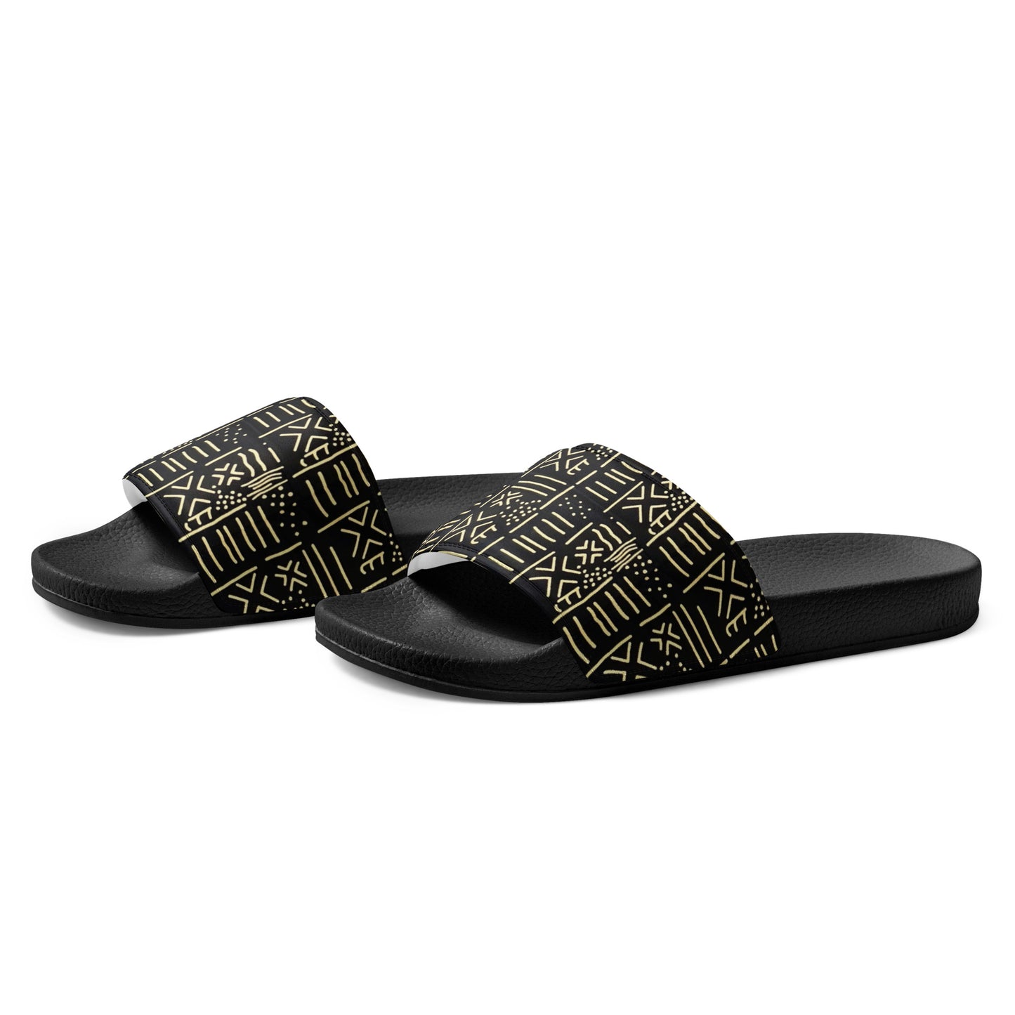 Cream & Black African Print Ankara Women's Slides