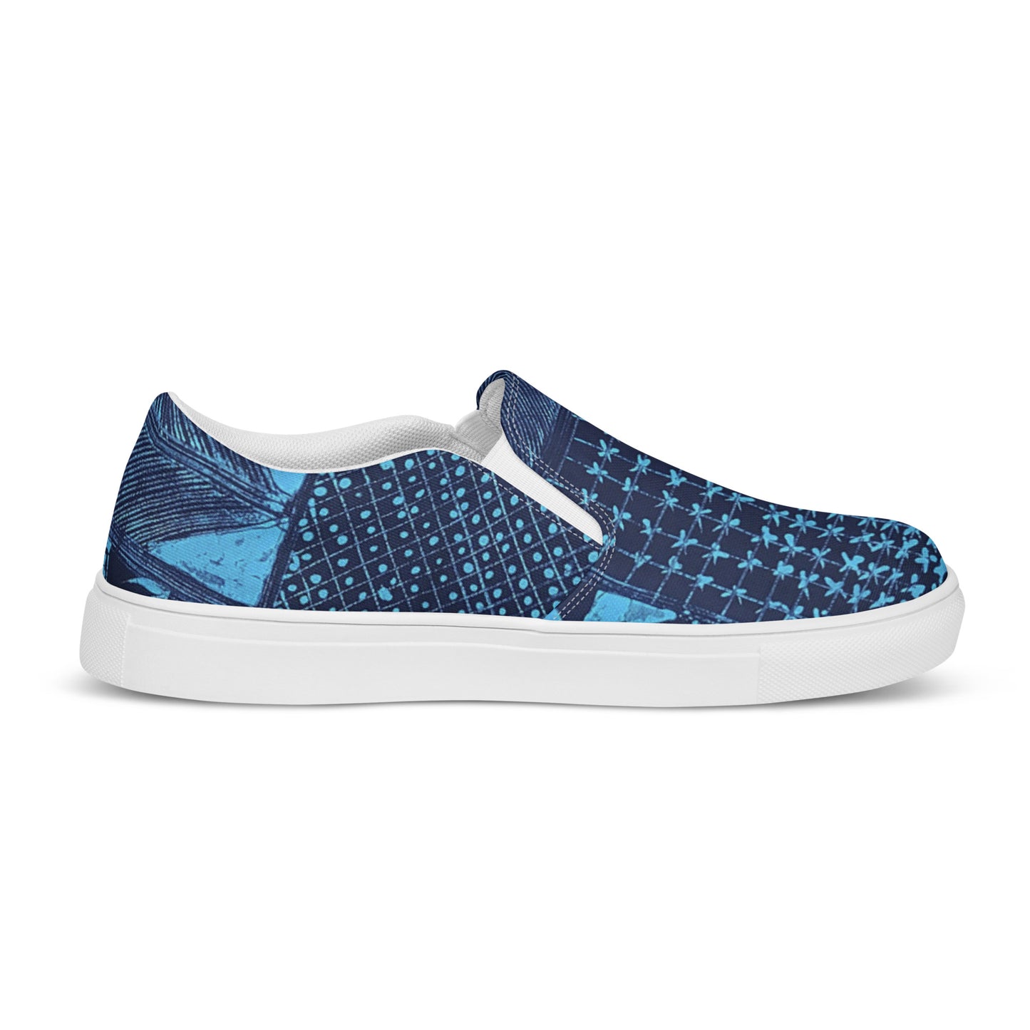 Black And Turquoise Shapes Adire Women’s Slip-On Canvas Shoes