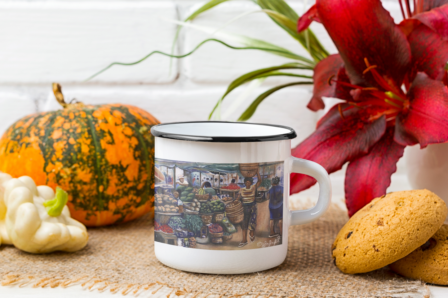 Native African Market Art Print Enamel Mug