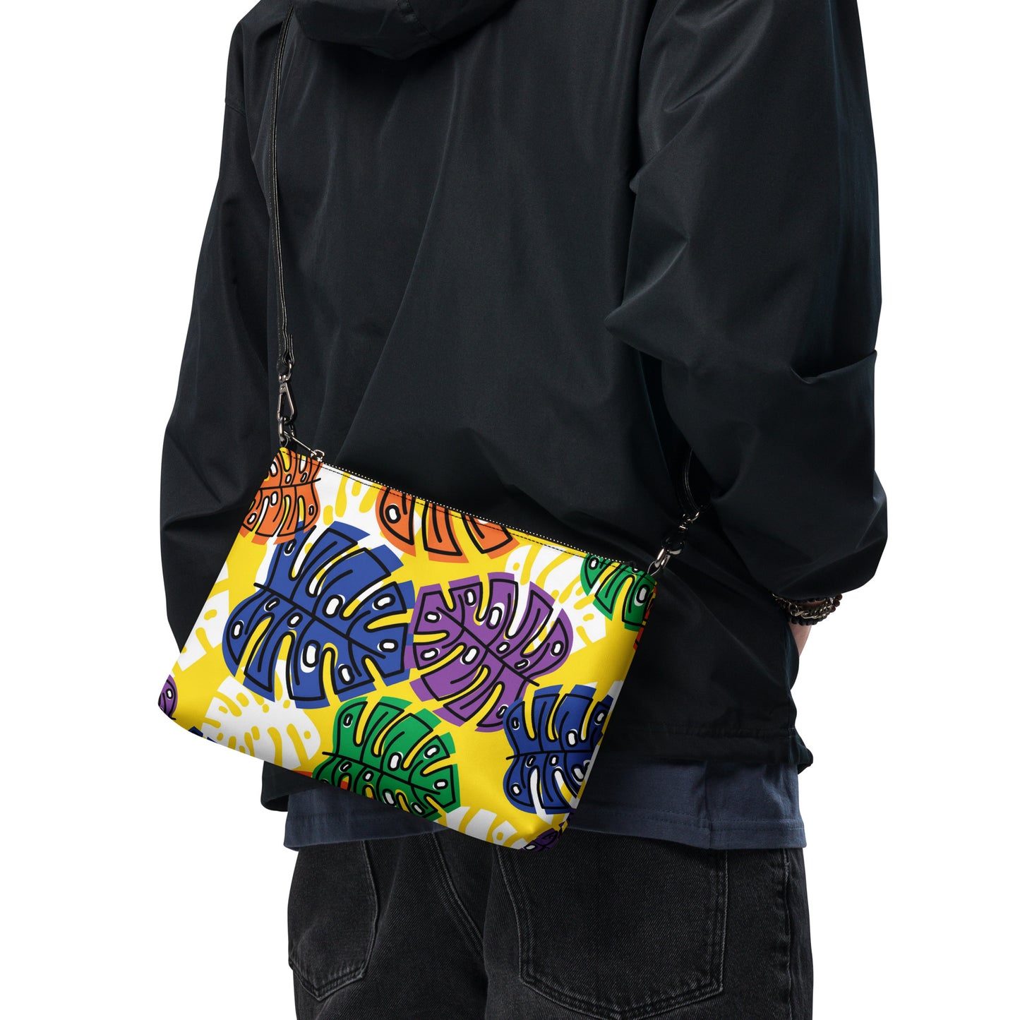 Yellow Leaf Print Crossbody Bag