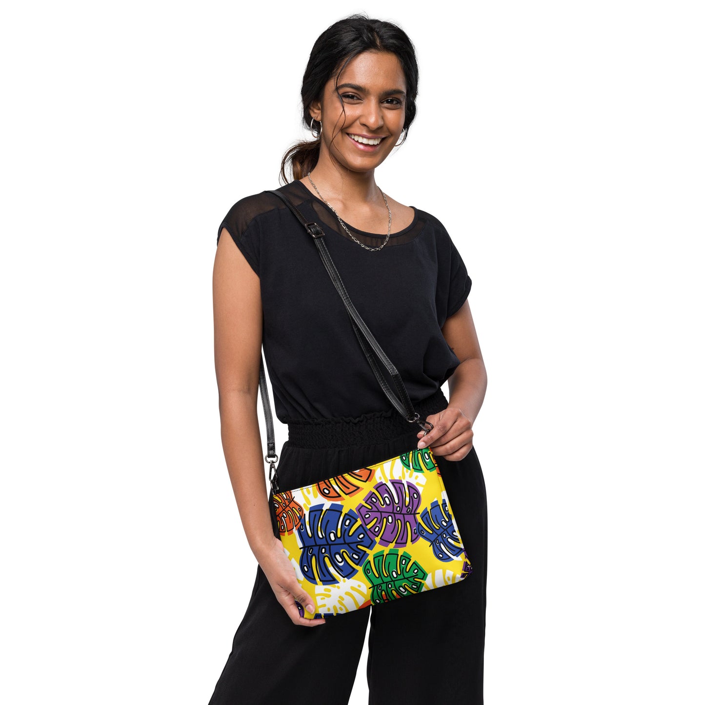 Yellow Leaf Print Crossbody Bag