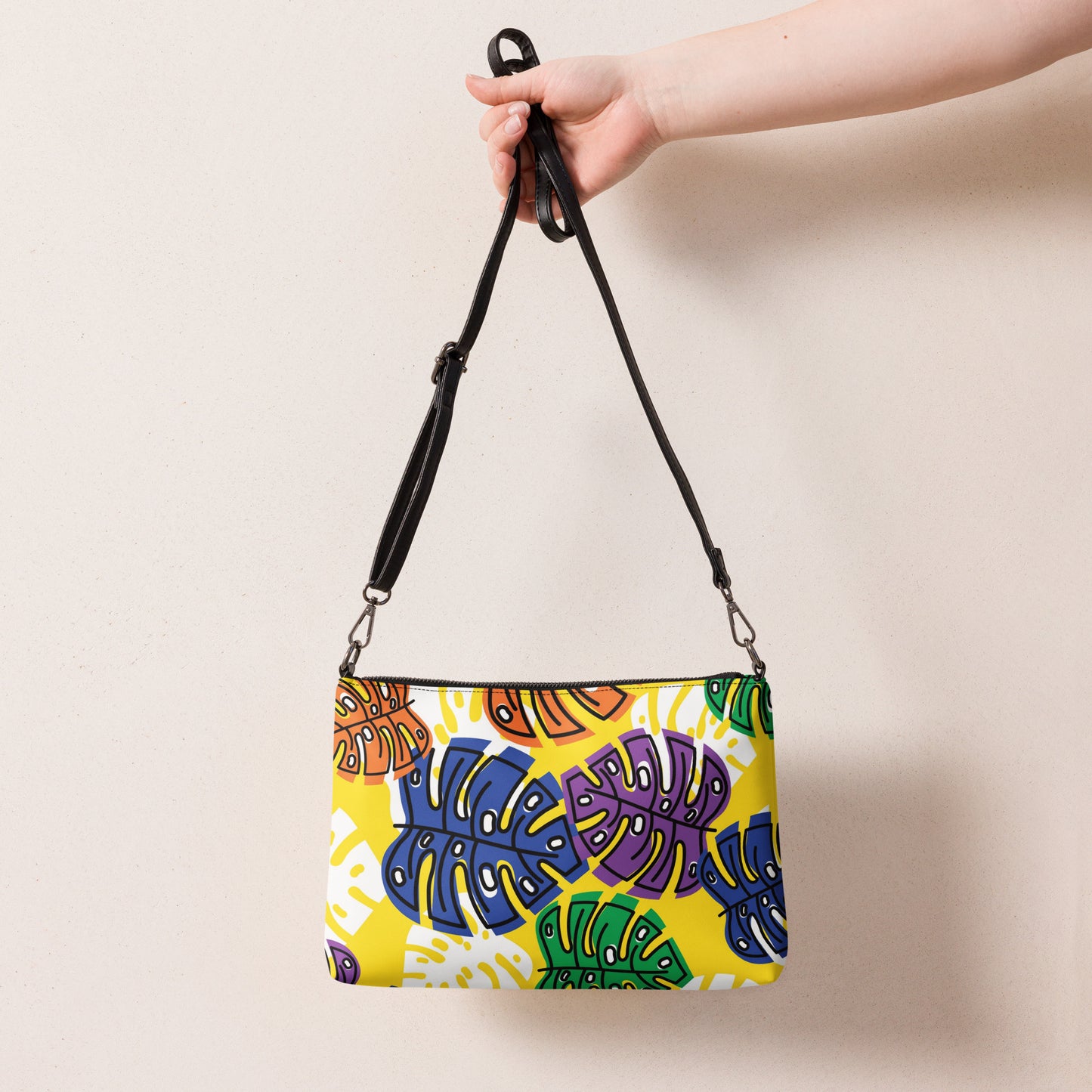 Yellow Leaf Print Crossbody Bag