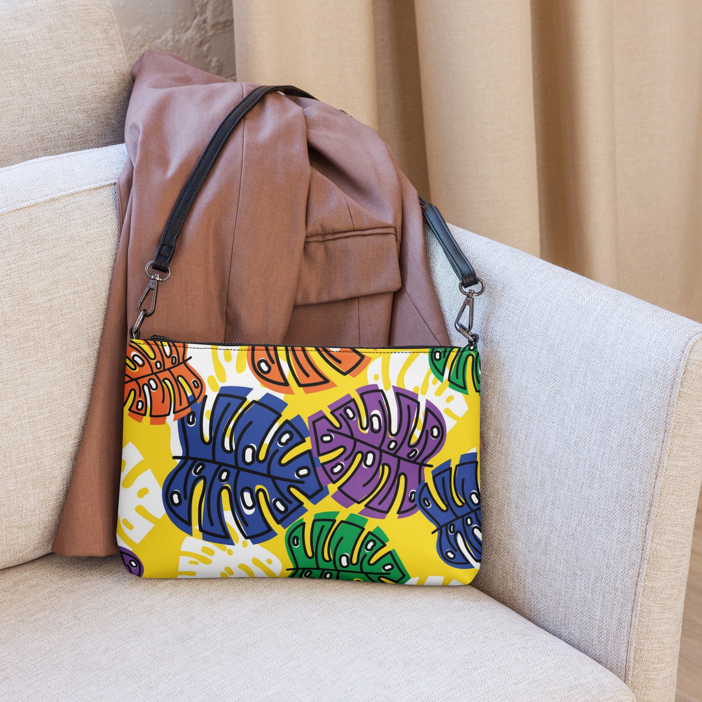 Yellow Leaf Print Crossbody Bag