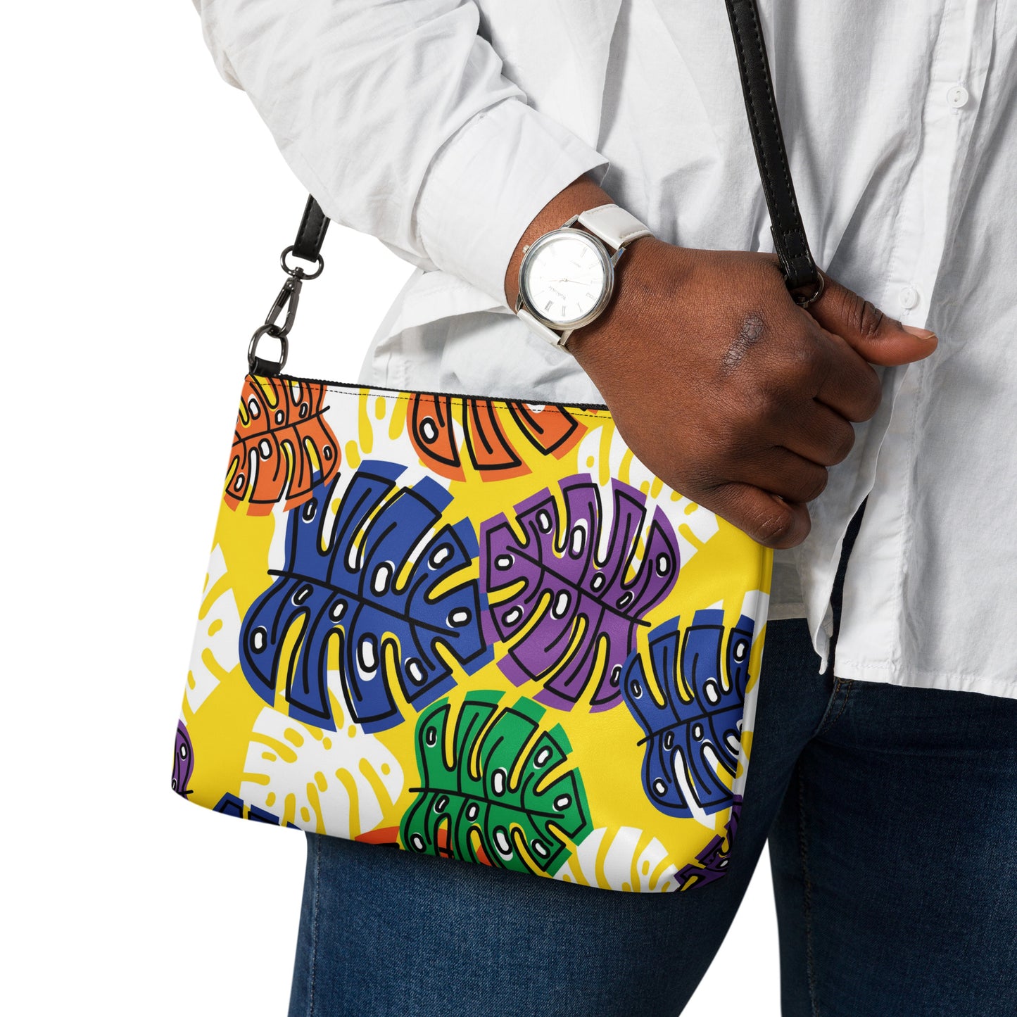 Yellow Leaf Print Crossbody Bag