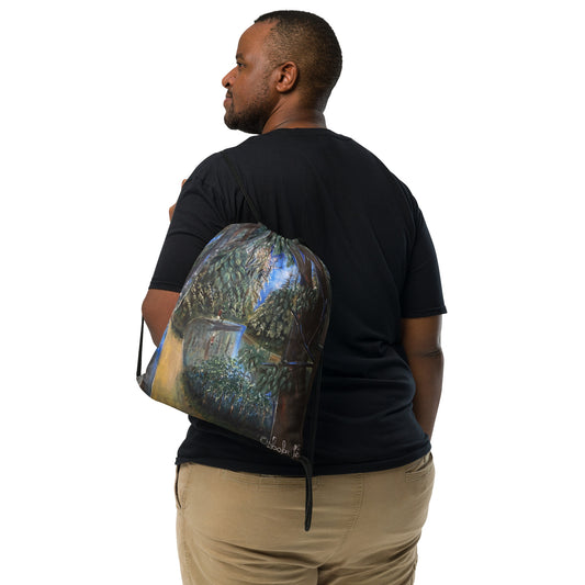 Art Print Canoe/ Fishing Drawstring Bag