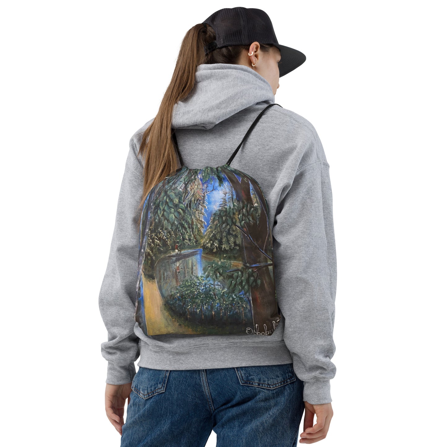 Art Print Canoe/ Fishing Drawstring Bag