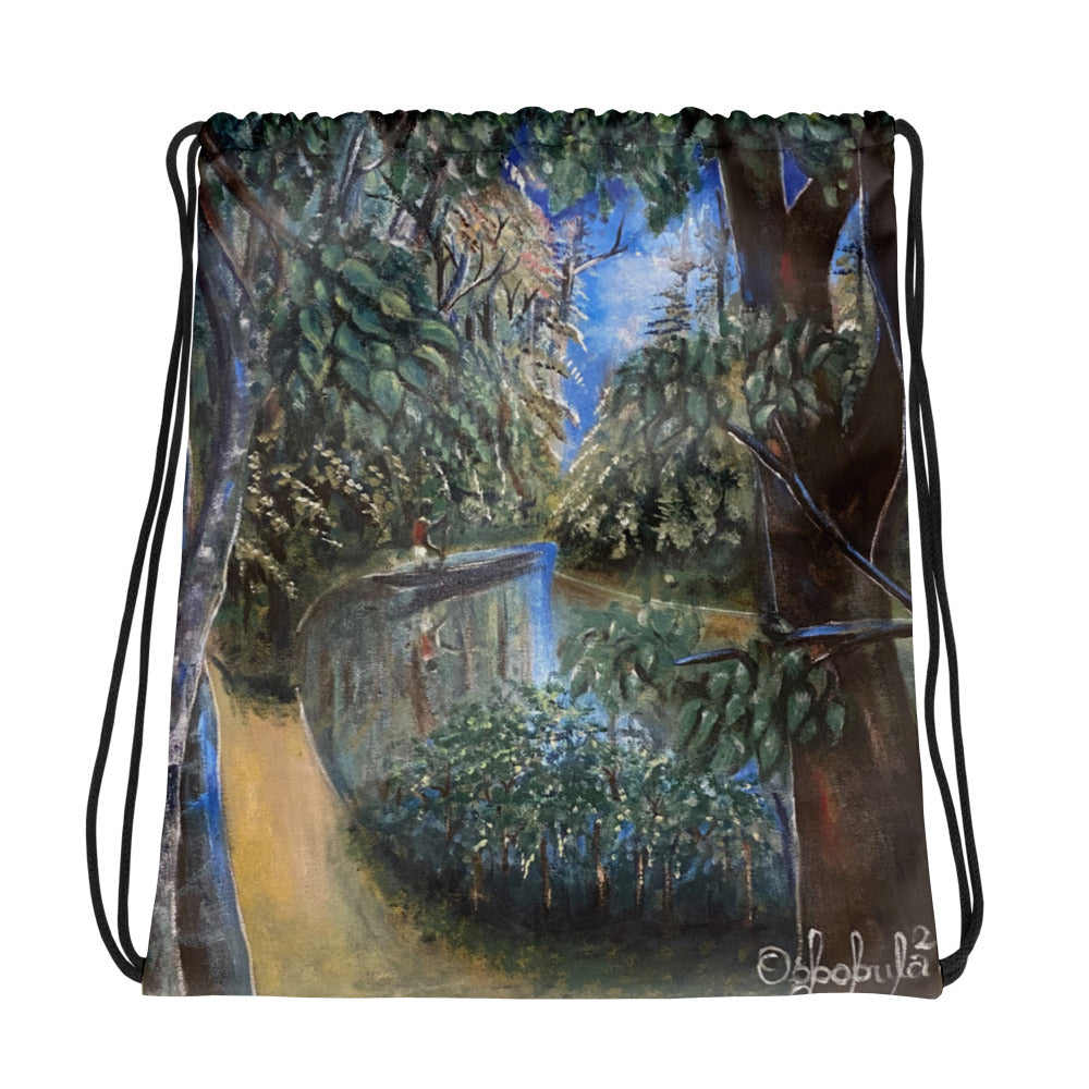 Art Print Canoe/ Fishing Drawstring Bag