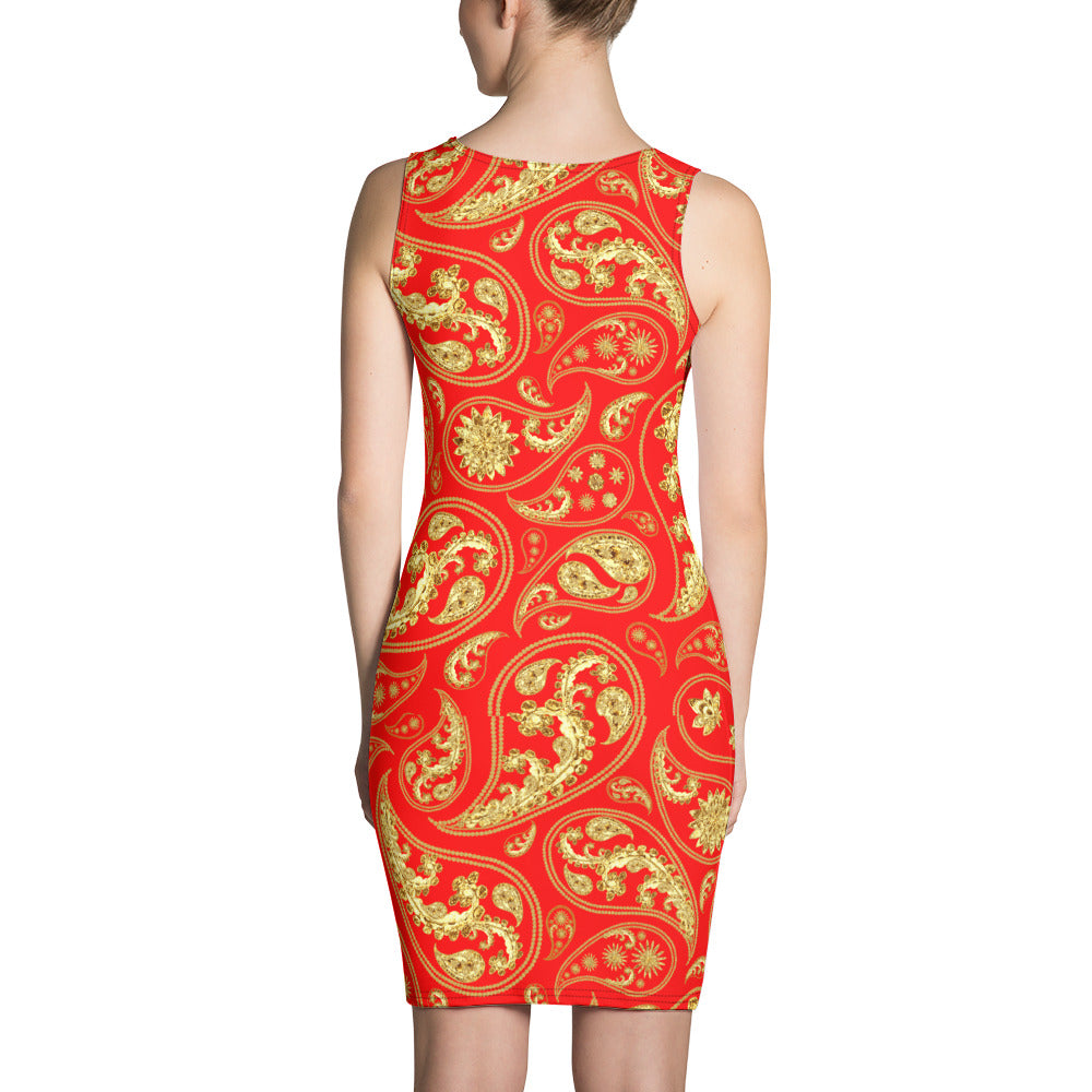 Red Paisley Bodycon Dress