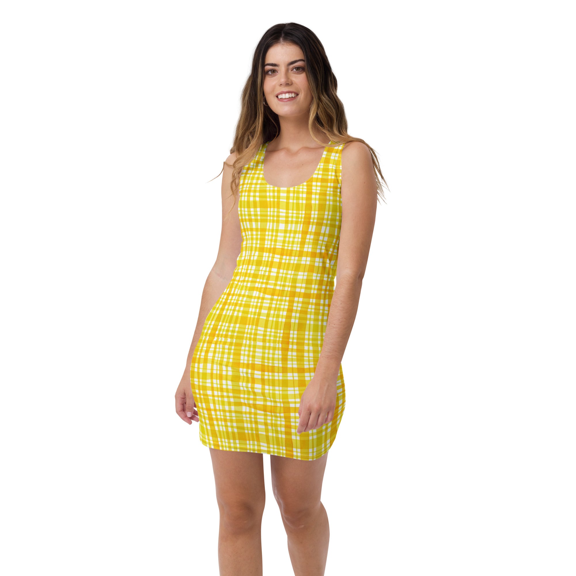 yellow gingham bodycon dress WAYF Women's Josefina Gingham Fit & Flare Midi Dress - Yellow