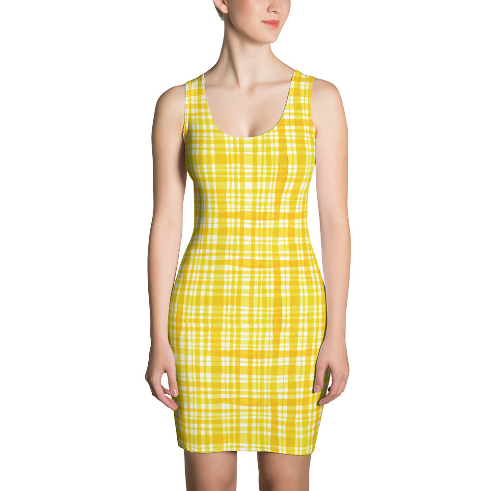 Yellow Gingham Bodycon Dress