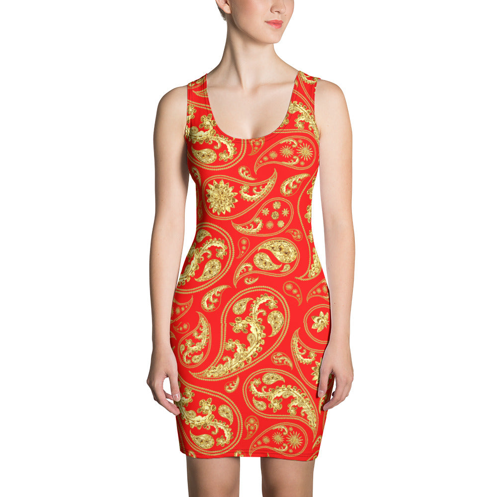 Red Paisley Bodycon Dress