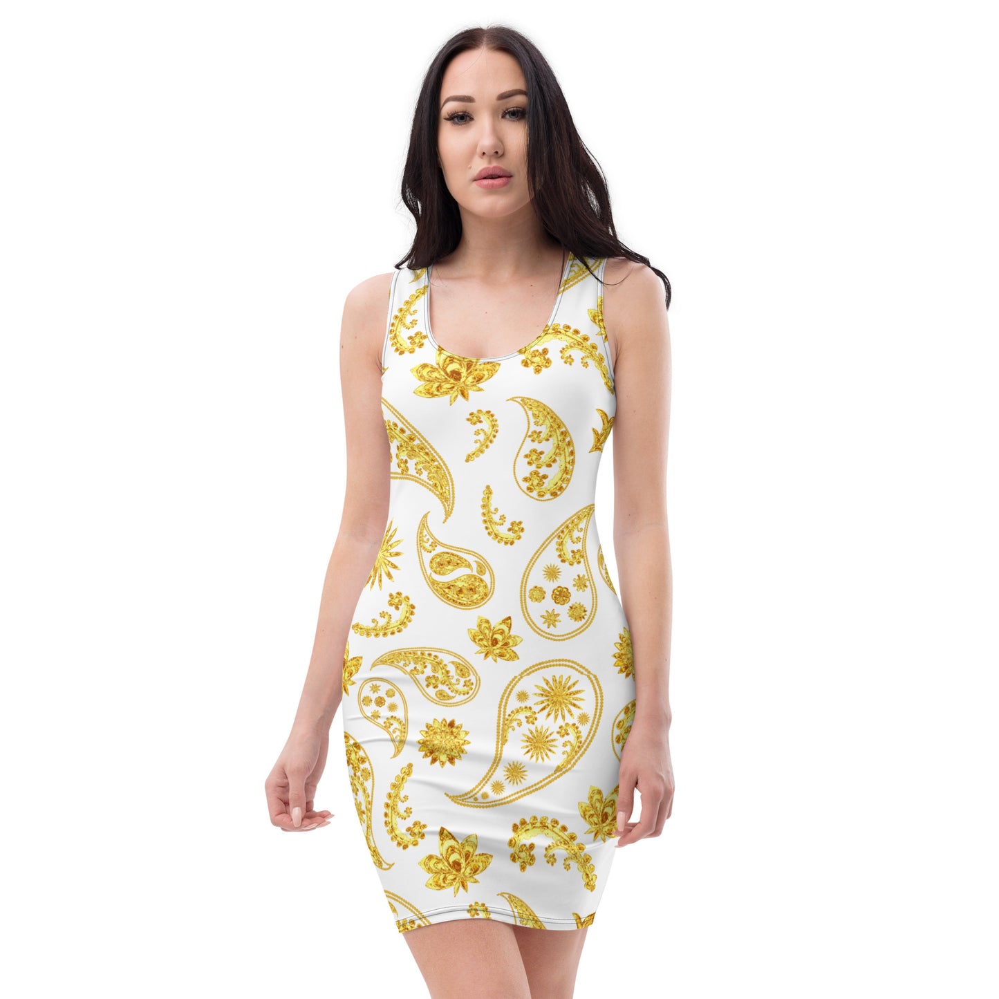 White Gold Paisley Bodycon Dress