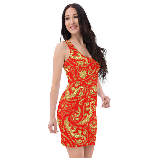 Red Paisley Bodycon Dress