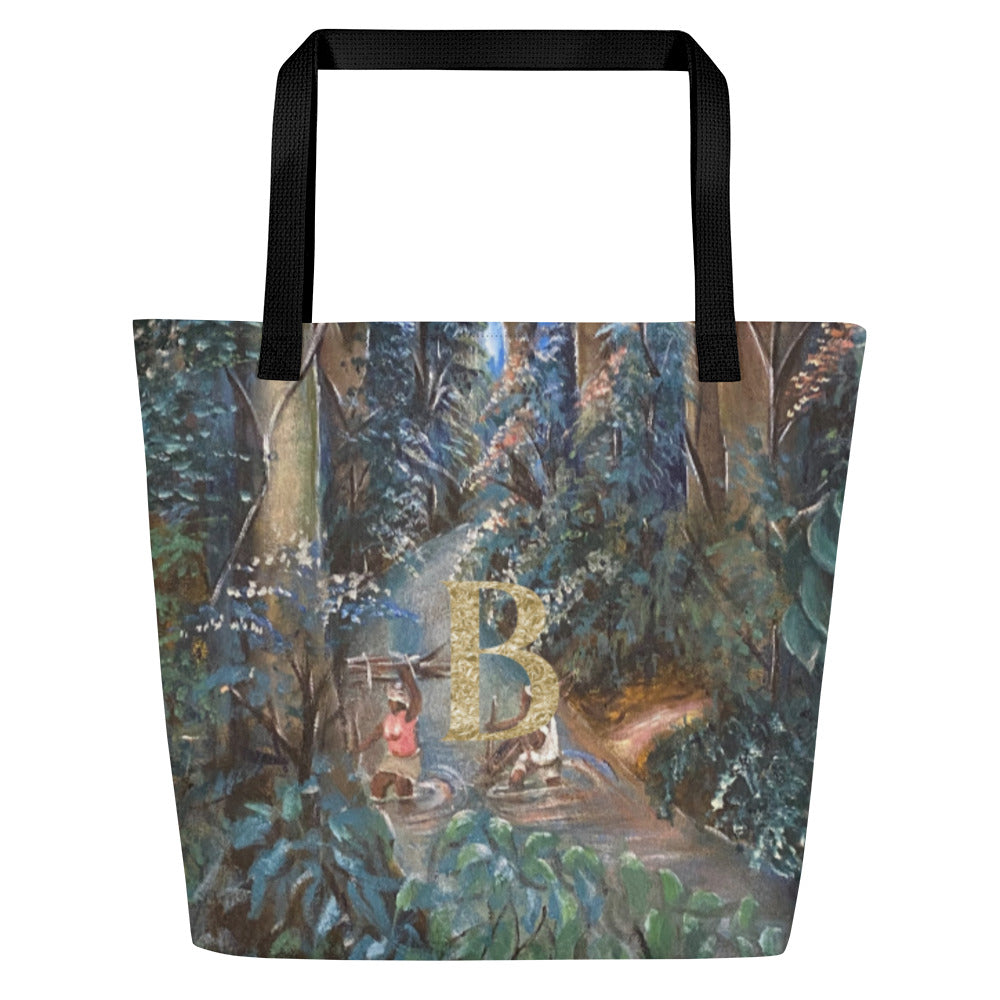 Monogram Art Print Large Tote Bag