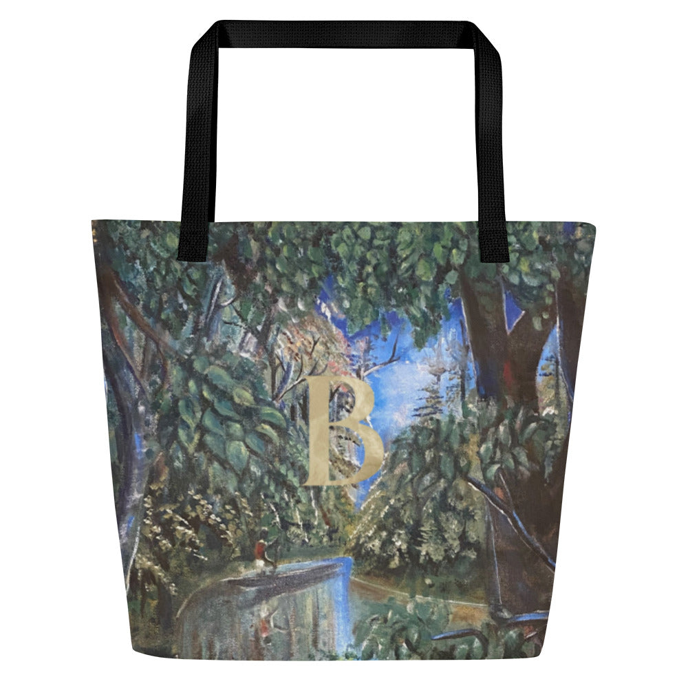 Monogram Art Print Large Tote Bag