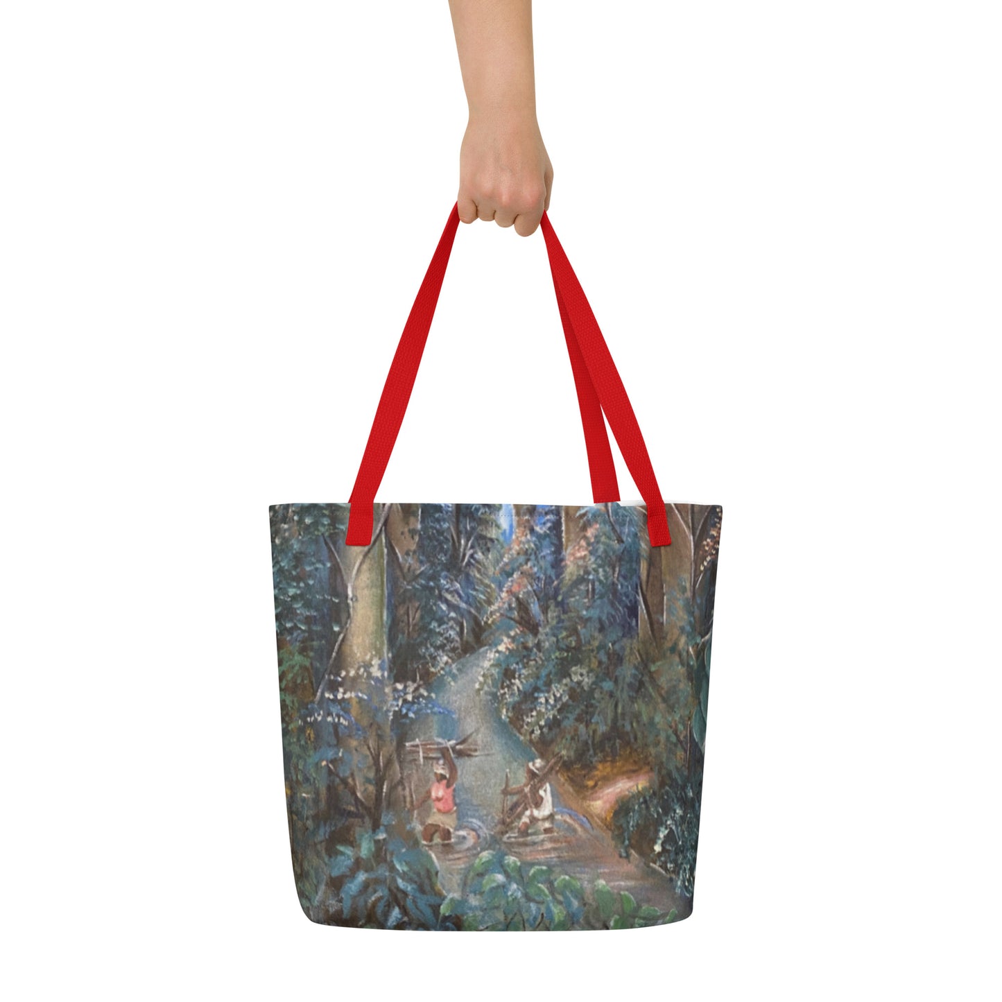 All-Over Print Painting Of Lush Tropical Rain Forest On Large Tote Bag