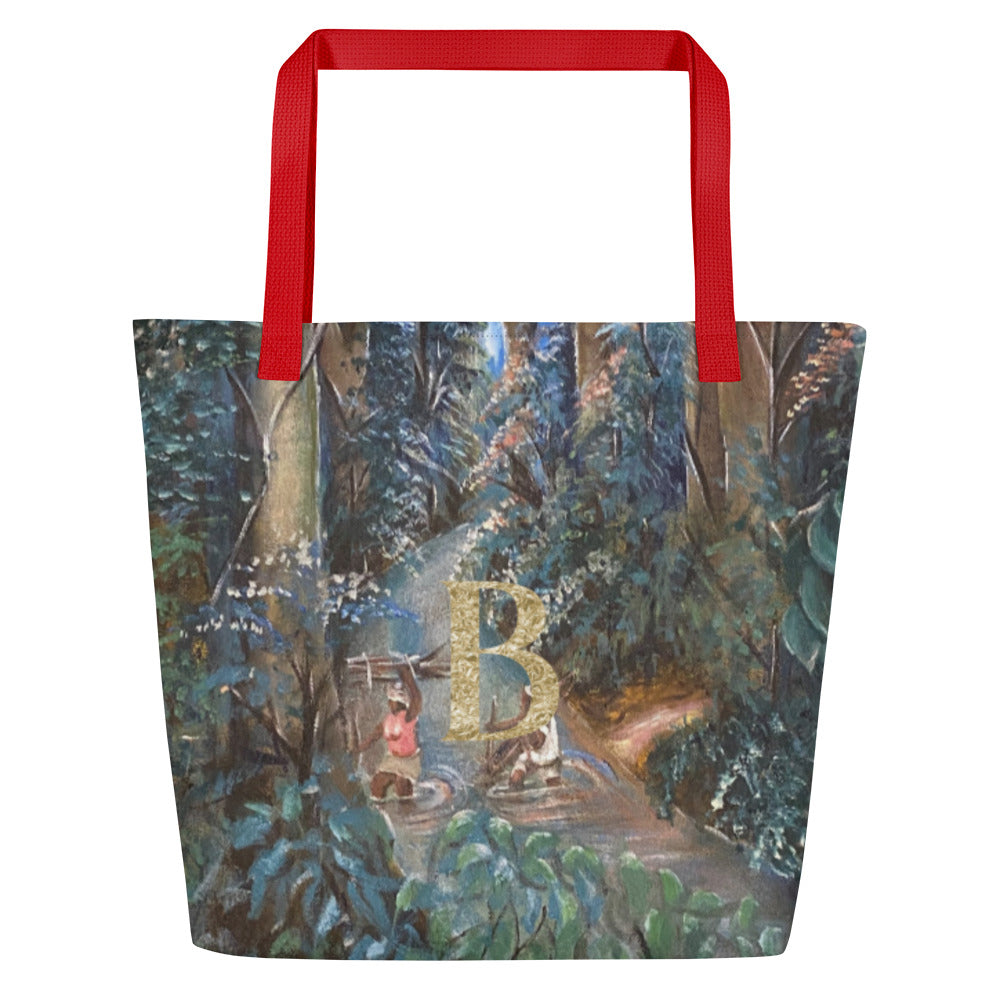 Monogram Art Print Large Tote Bag