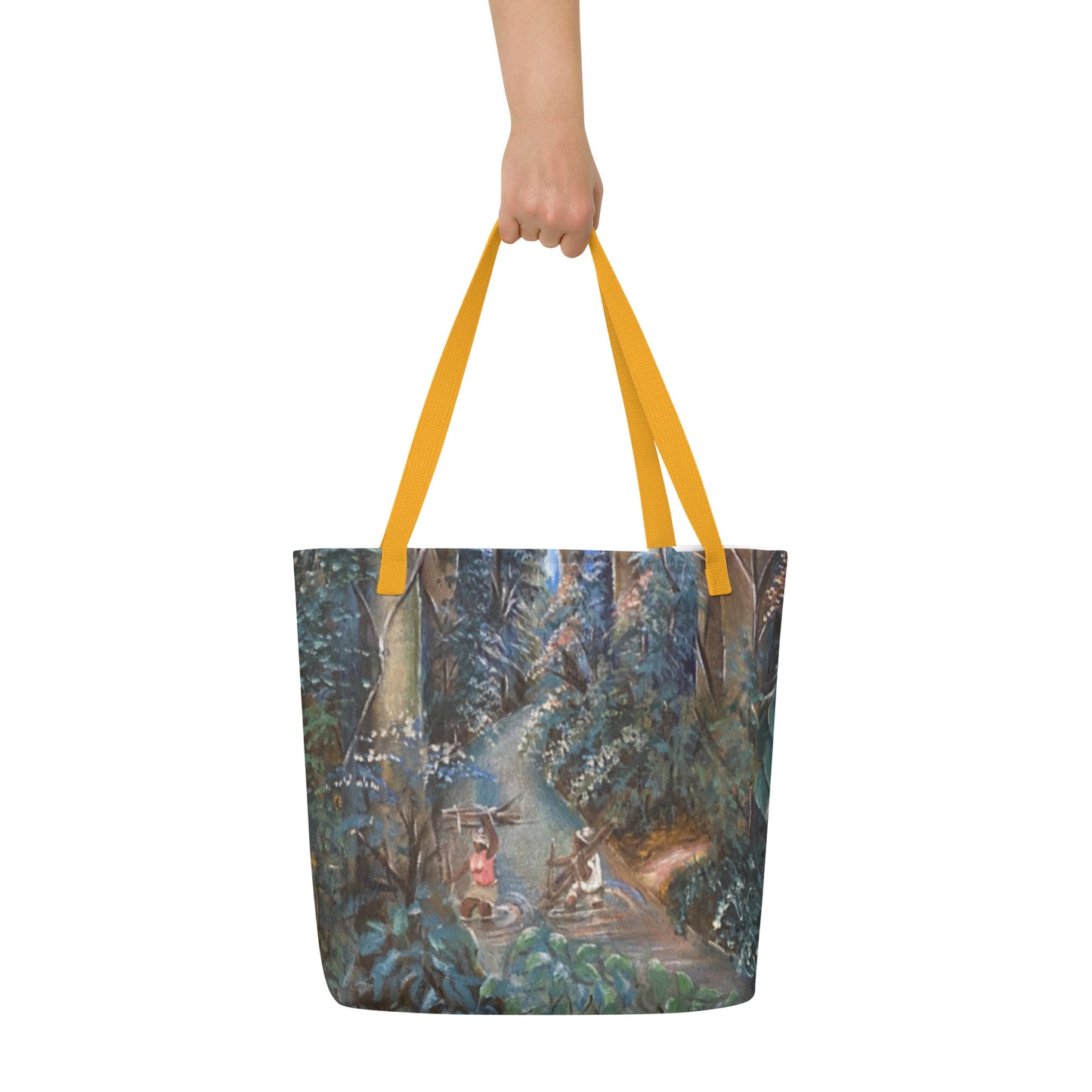 All-Over Print Painting Of Lush Tropical Rain Forest On Large Tote Bag